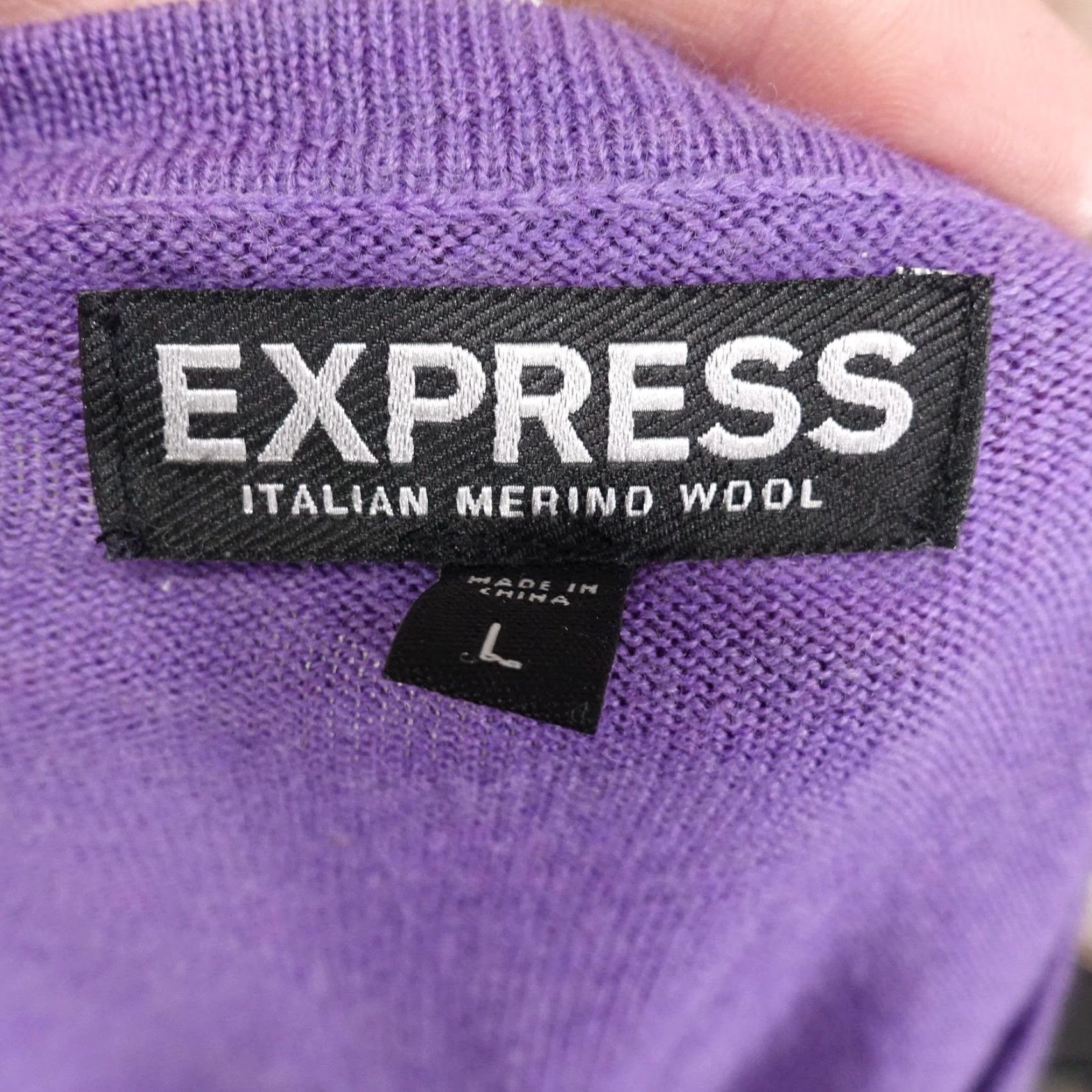 Express VINTAGE? No. The item is Express Mens Large Purple Italian Merino Wool V-Neck Pullover Fine Knit Sweater Size US L / EU 52-54 / 3 - 6 Thumbnail
