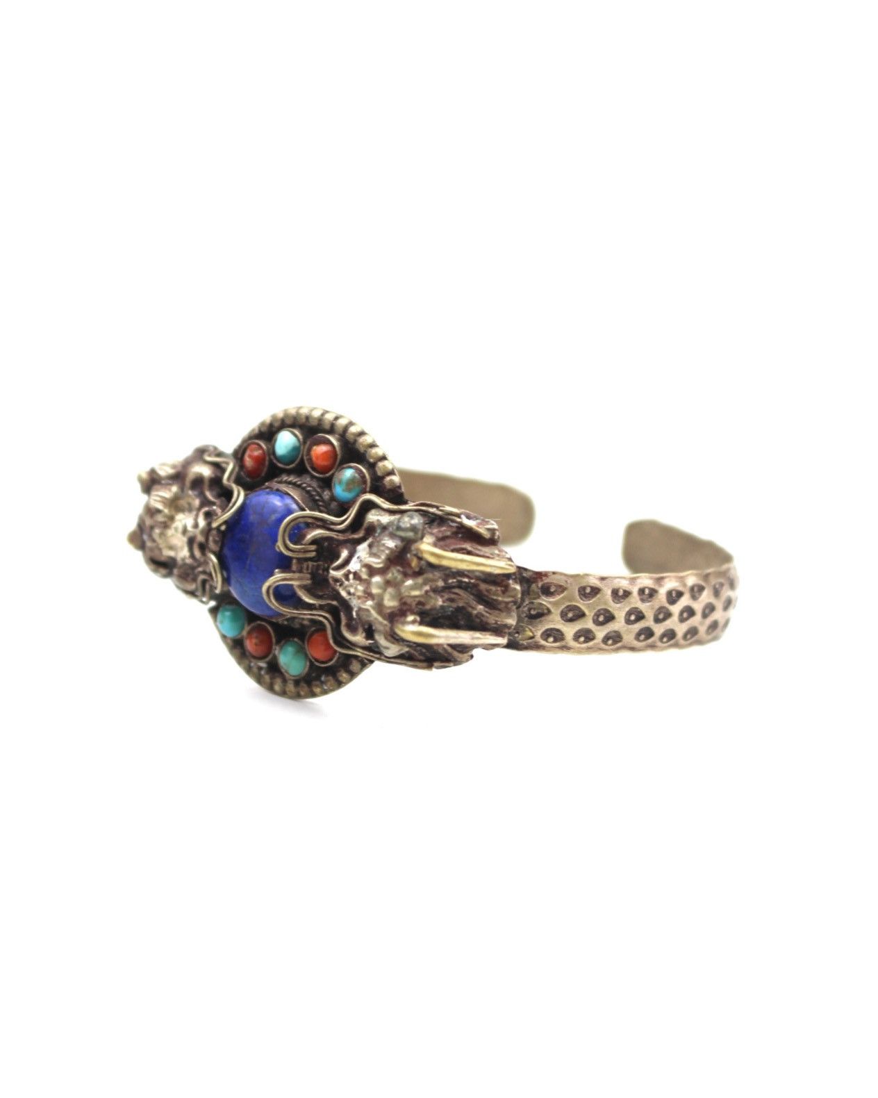 Vintage 1990S TIBETAN DRAGON CUFF BRACELET LAPIS LAZULI & TURQUOISE Size ONE SIZE - 4 Thumbnail