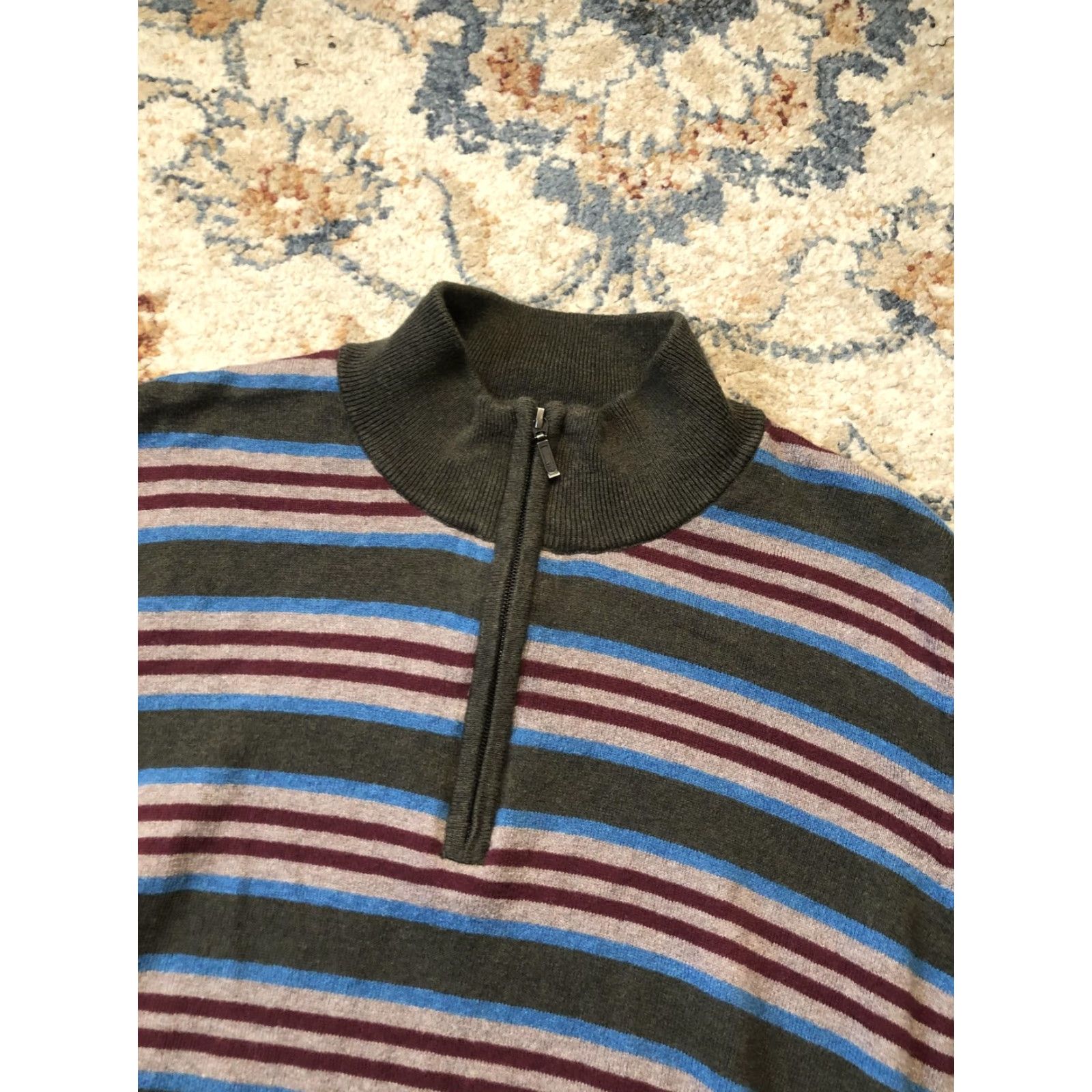 Vintage VINTAGE? No. (excluded) LL Bean Sweater Mens XL Olive Green Stripe Quarter Zip Pullover Cotton Cashmere Shirt? Size US XL / EU 56 / 4 - 7 Thumbnail