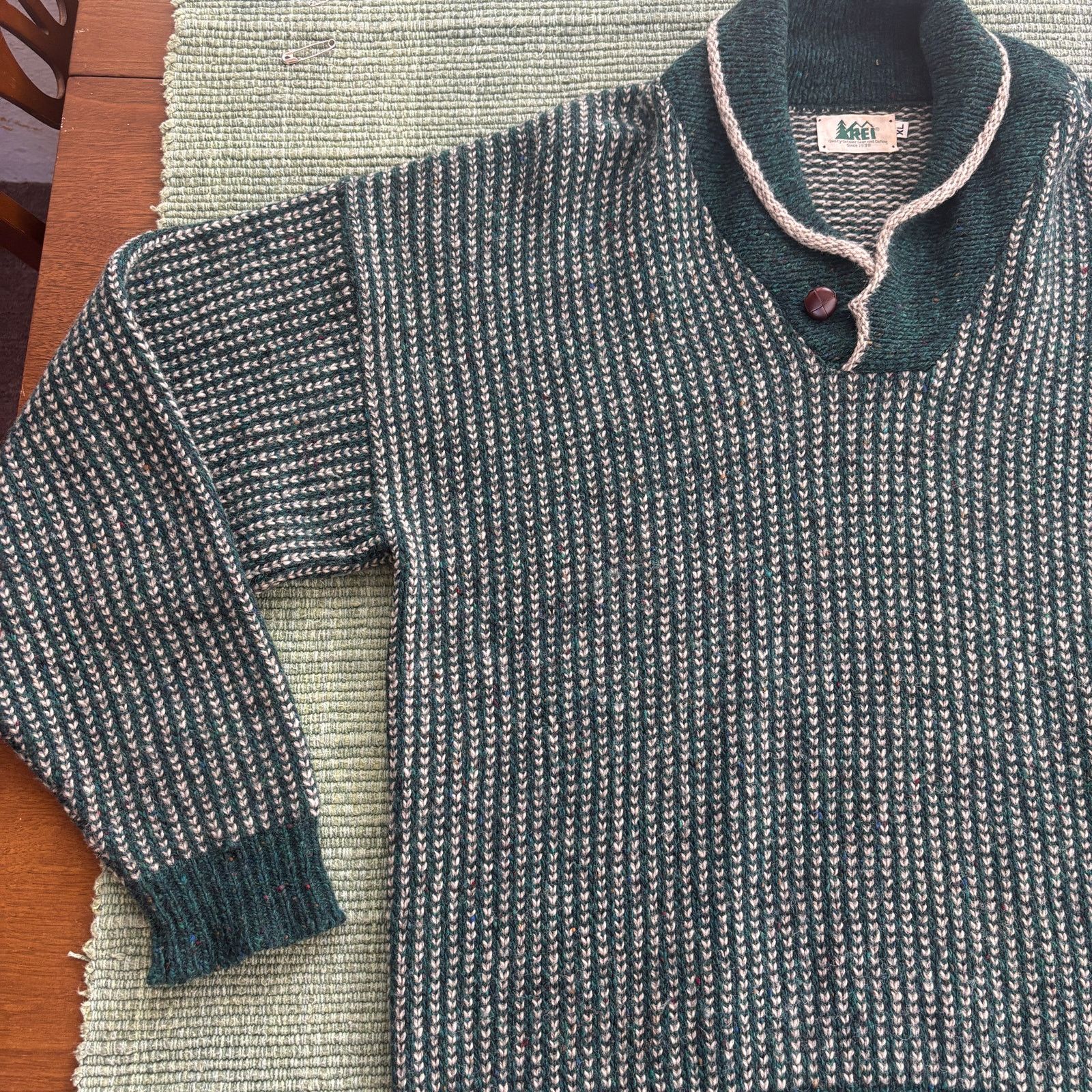 Rei × Vintage Vintage 1980s REI Wool Shawl Collar Gray Sweater Sz XL Size US L / EU 52-54 / 3 - 6 Thumbnail
