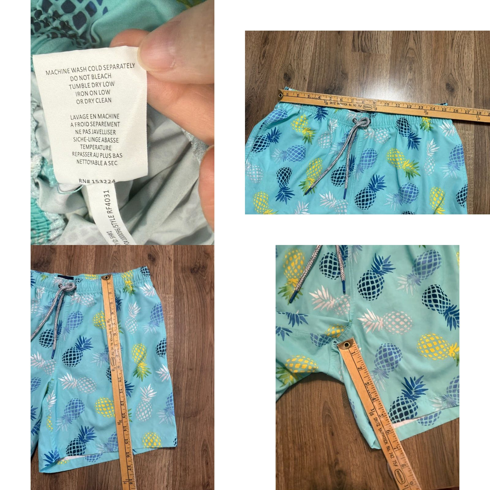 Vintage Rainforest Shorts Mens Medium Swim Trunks Blue Green Yellow Tie Waist Pineapples Jeans? Size US 31 - 8 Thumbnail