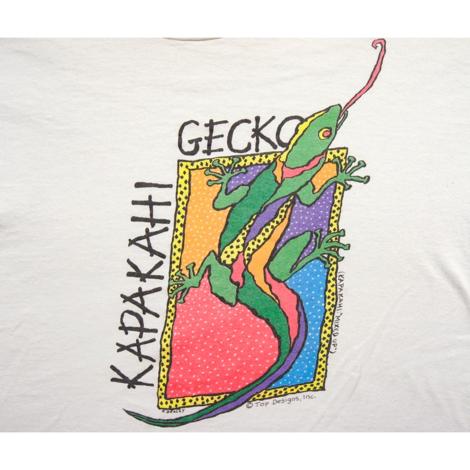 Fruit Of The Loom VINTAGE Kapakahi Gecko Shirt Mens XL White Hawaiian Neon 90s Tee Top Design Size US XL / EU 56 / 4 - 2 Thumbnail