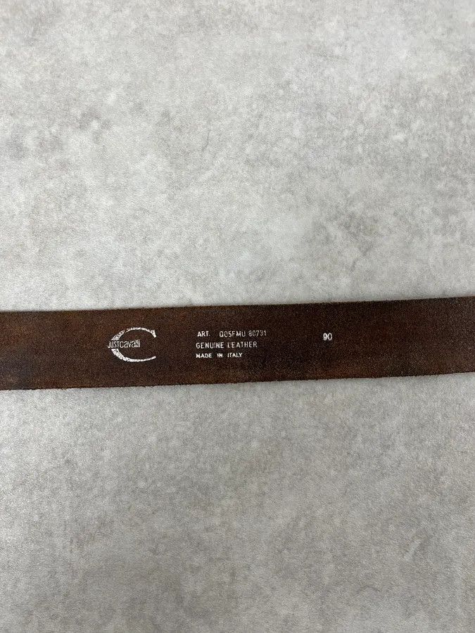Just Cavalli 2000s Cavalli Brown Eroded Premium Leather Belt Size ONE SIZE - 6 Thumbnail