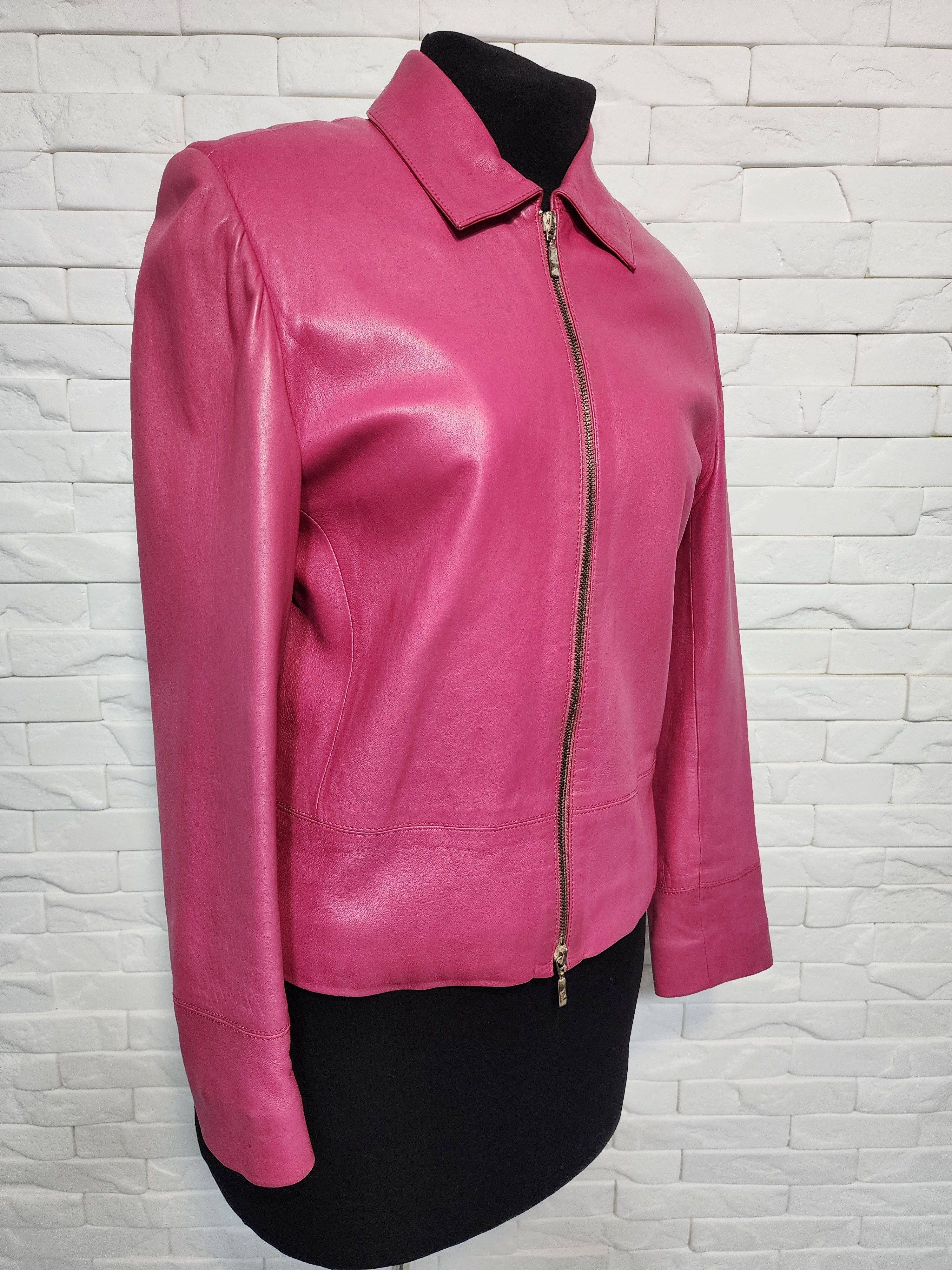 Designer Pink Leather Women's Sporty Jacket: Size M / US 6-8 / IT 42-44 - 4 Thumbnail