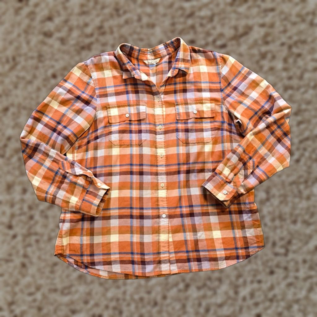 Vintage LL Bean Signature Top Womens Size Large Brown Plaid Button Long Sleeve Casual Shirt Size L / US 10 / IT 46 - 1 Thumbnail