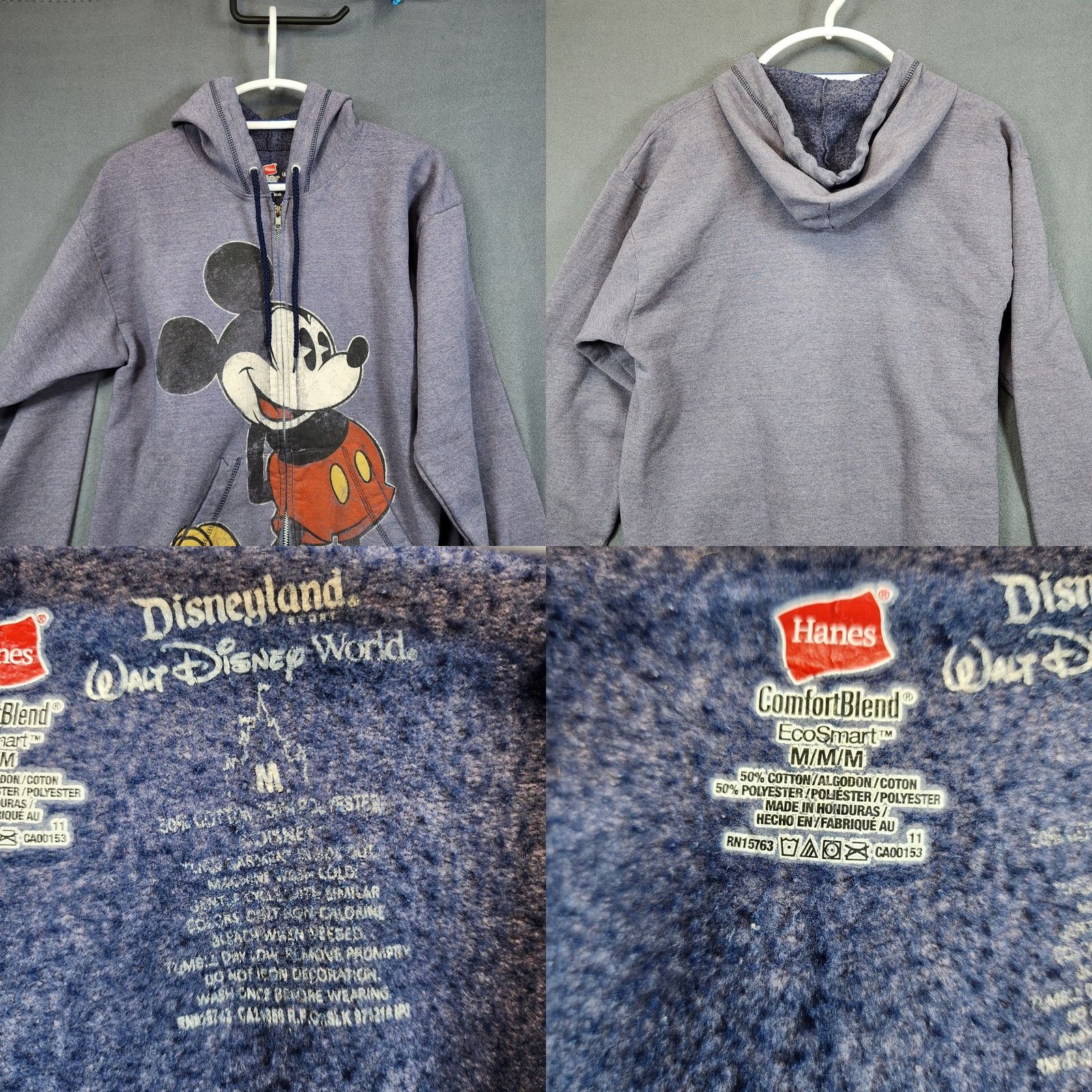 Disney Mickey Mouse Hoodie Adult Medium Blue Disneyland Walt Disney World Full Zip Y2K Womens Size M / US 6-8 / IT 42-44 - 8 Thumbnail