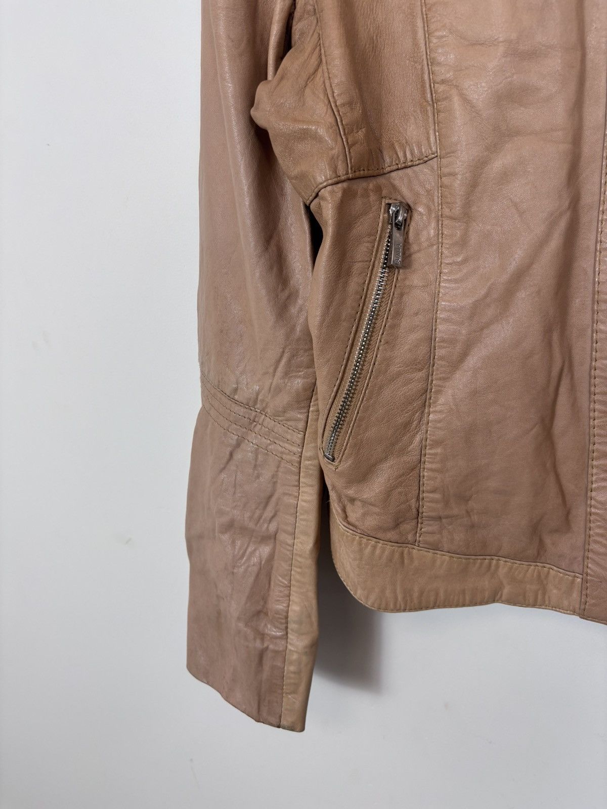 ARMA Arma Collection Women’s Beige Brown Biker Leather Jacket Size XL / US 12-14 / IT 48-50 - 7 Thumbnail