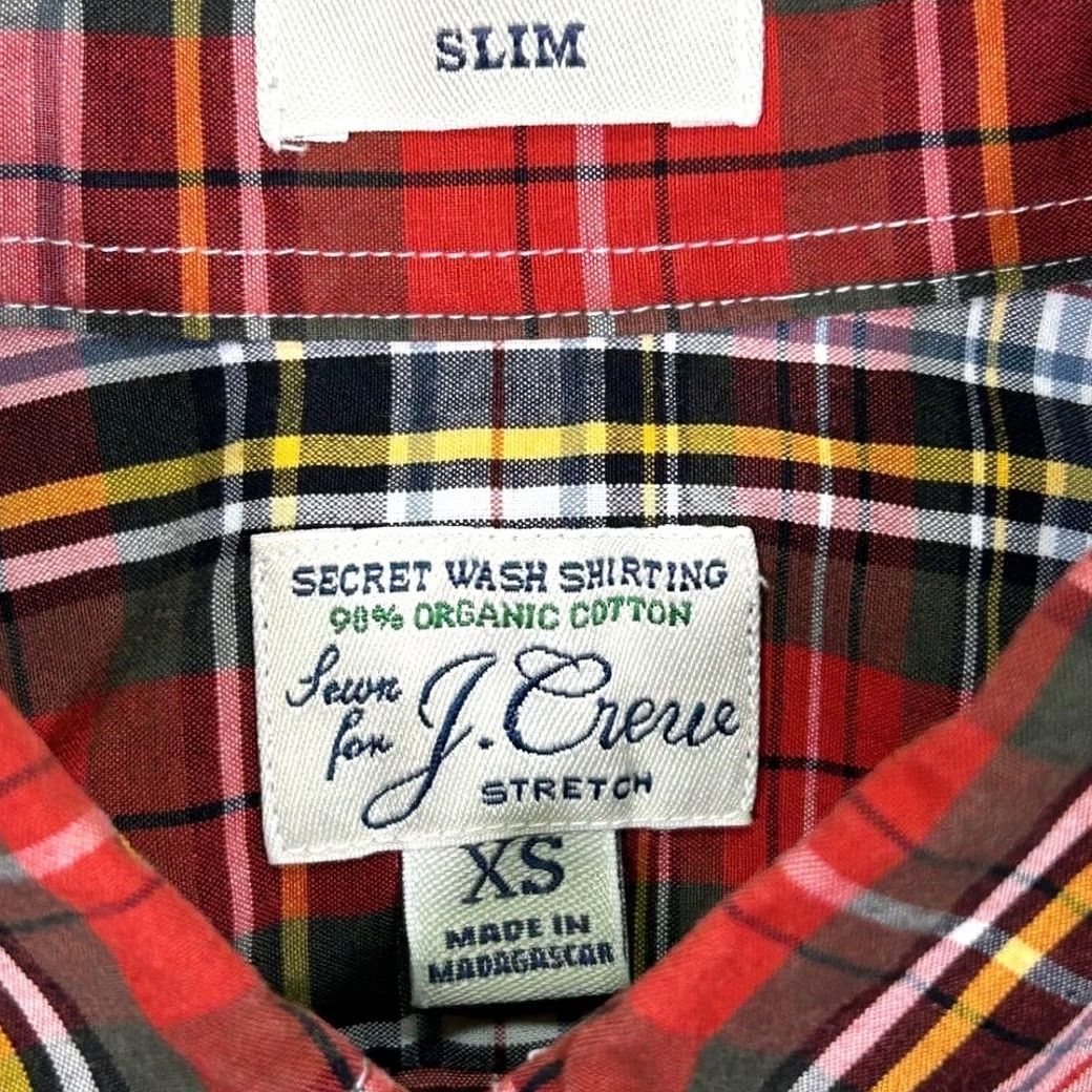 J.Crew J.CREW Shirt Mens XS Red Slim Secret Wash Stretch Organic Cotton Plaid Size US XS / EU 42 / 0 - 5 Thumbnail