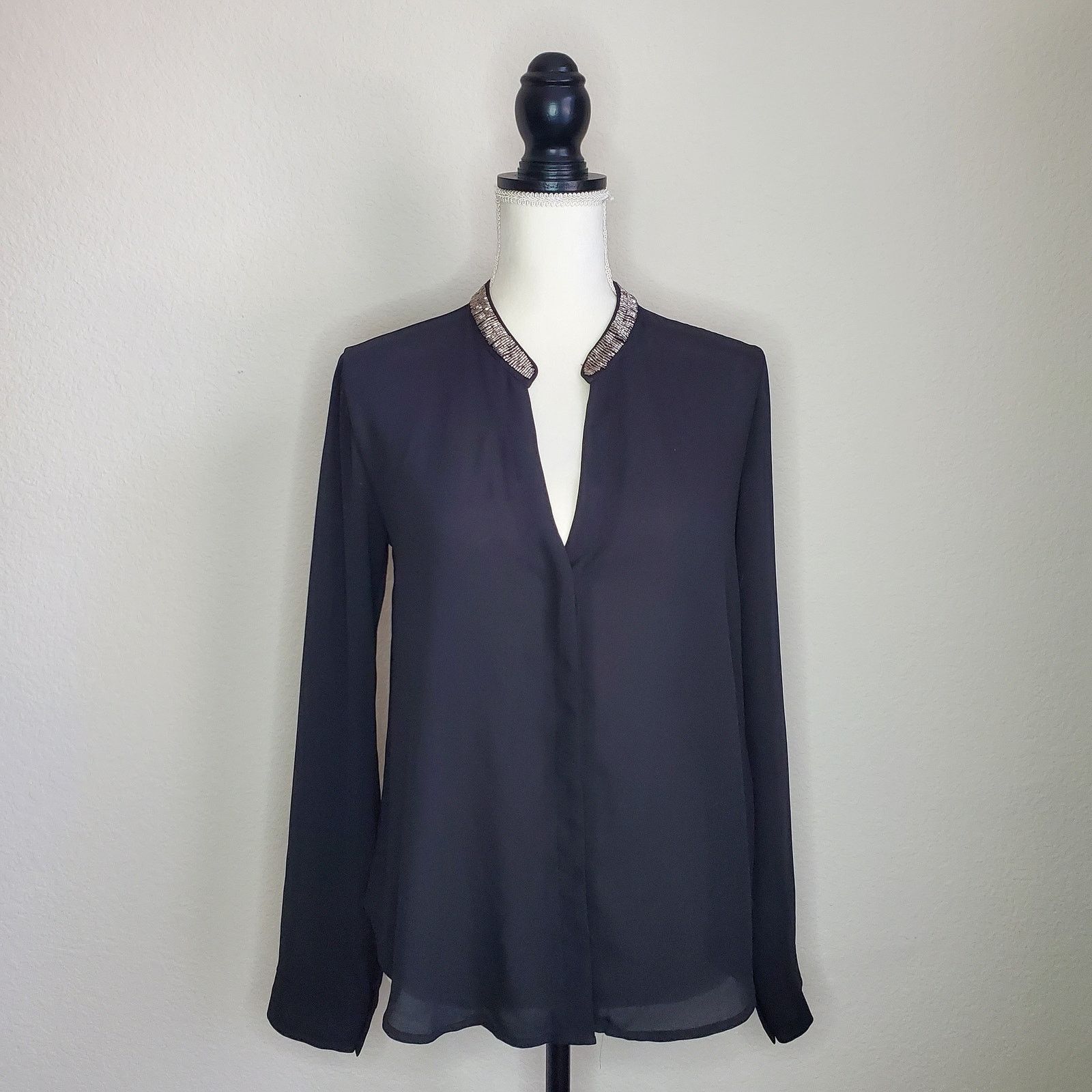 ASTR The Label ASTR Black Beaded Button Down Top Small Size S / US 4 / IT 40 - 1 Thumbnail