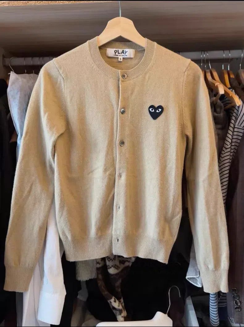 Comme des Garcons Comme Des Garcons Wool Cardigan, Camel and Black with Hear Size S / US 4 / IT 40 - 1 Thumbnail
