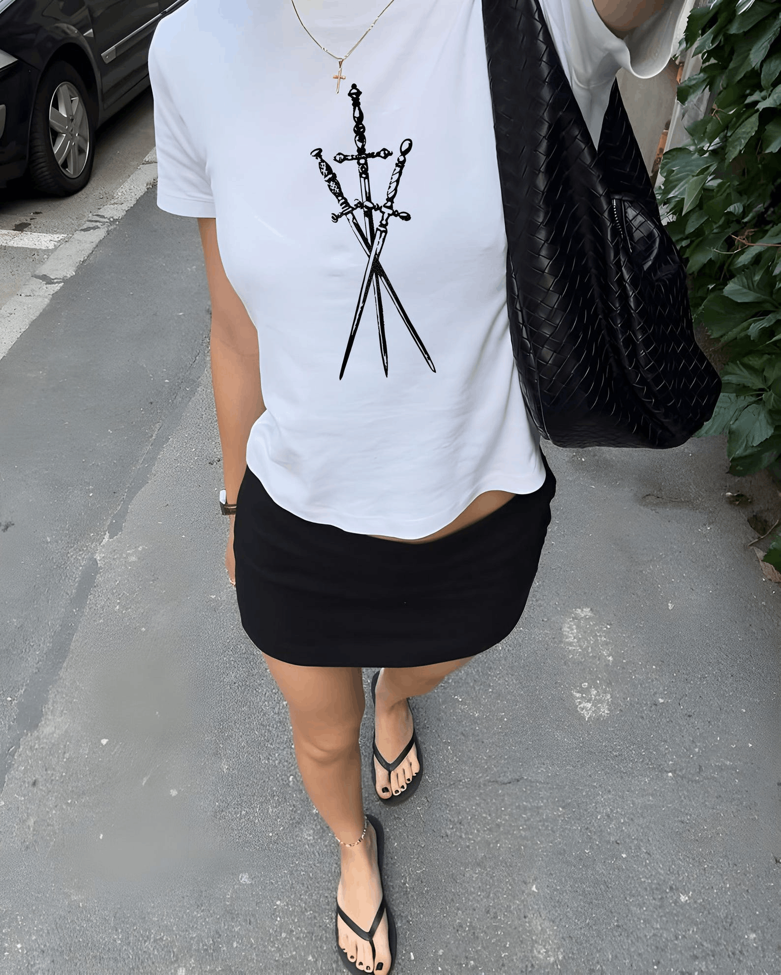 Other Medieval Swords Graphic Baby Tee – Y2K Gothic Grunge Style Size S / US 4 / IT 40 - 1 Thumbnail