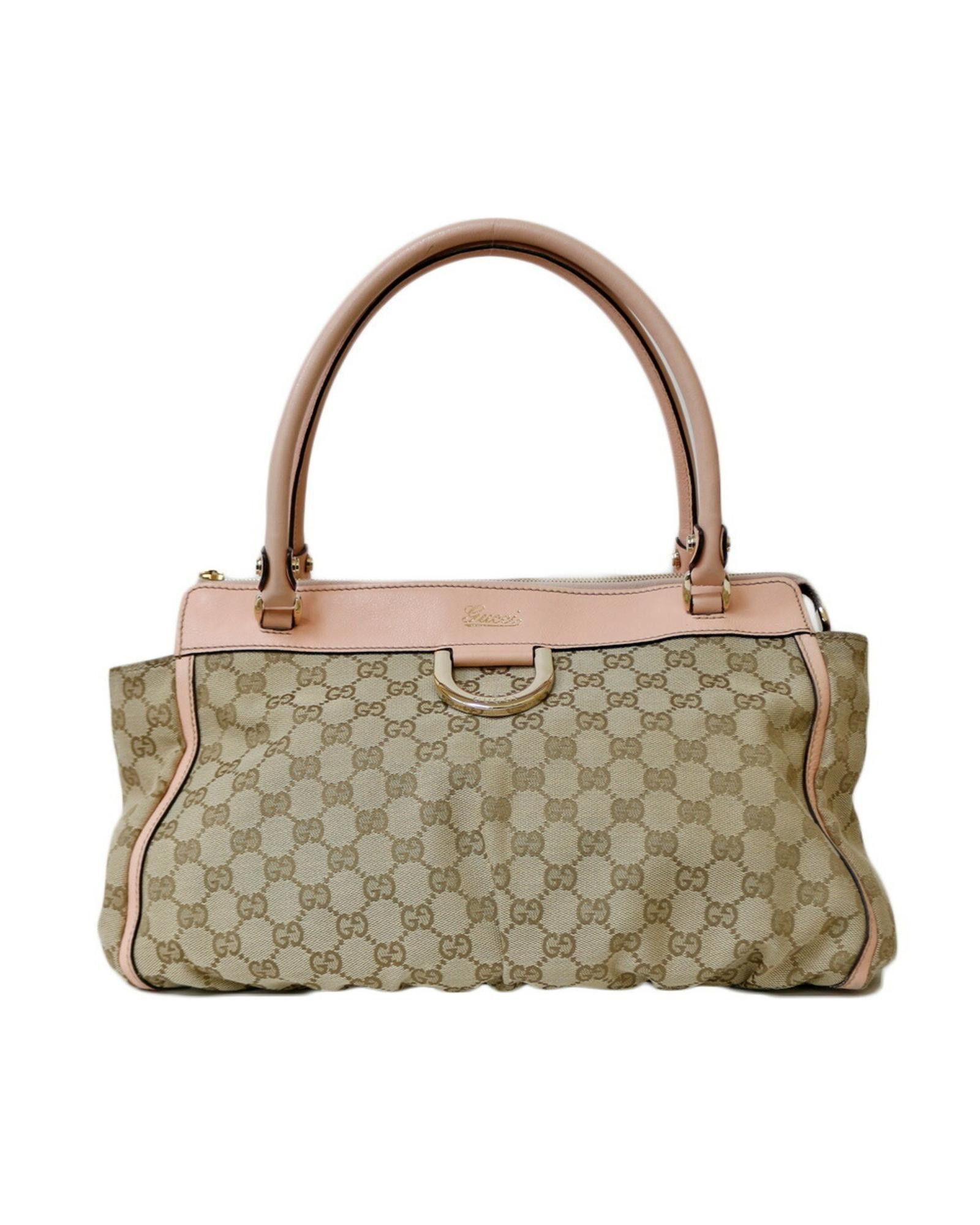 image of Gucci Versatile Beige Canvas Shoulder Bag With Iconic Material, Women's