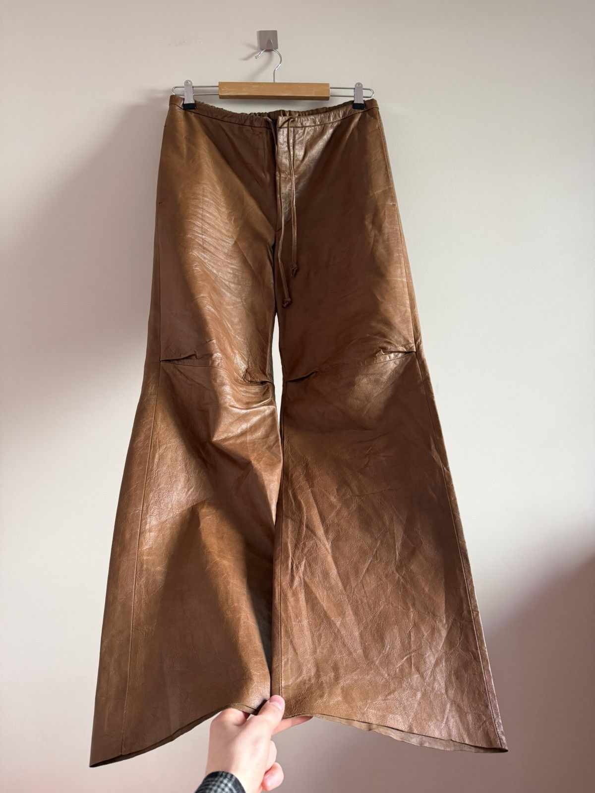 Costume National Costume National Homme Wide Leg Brown Leather Pants Size US 32 / EU 48 - 4 Thumbnail