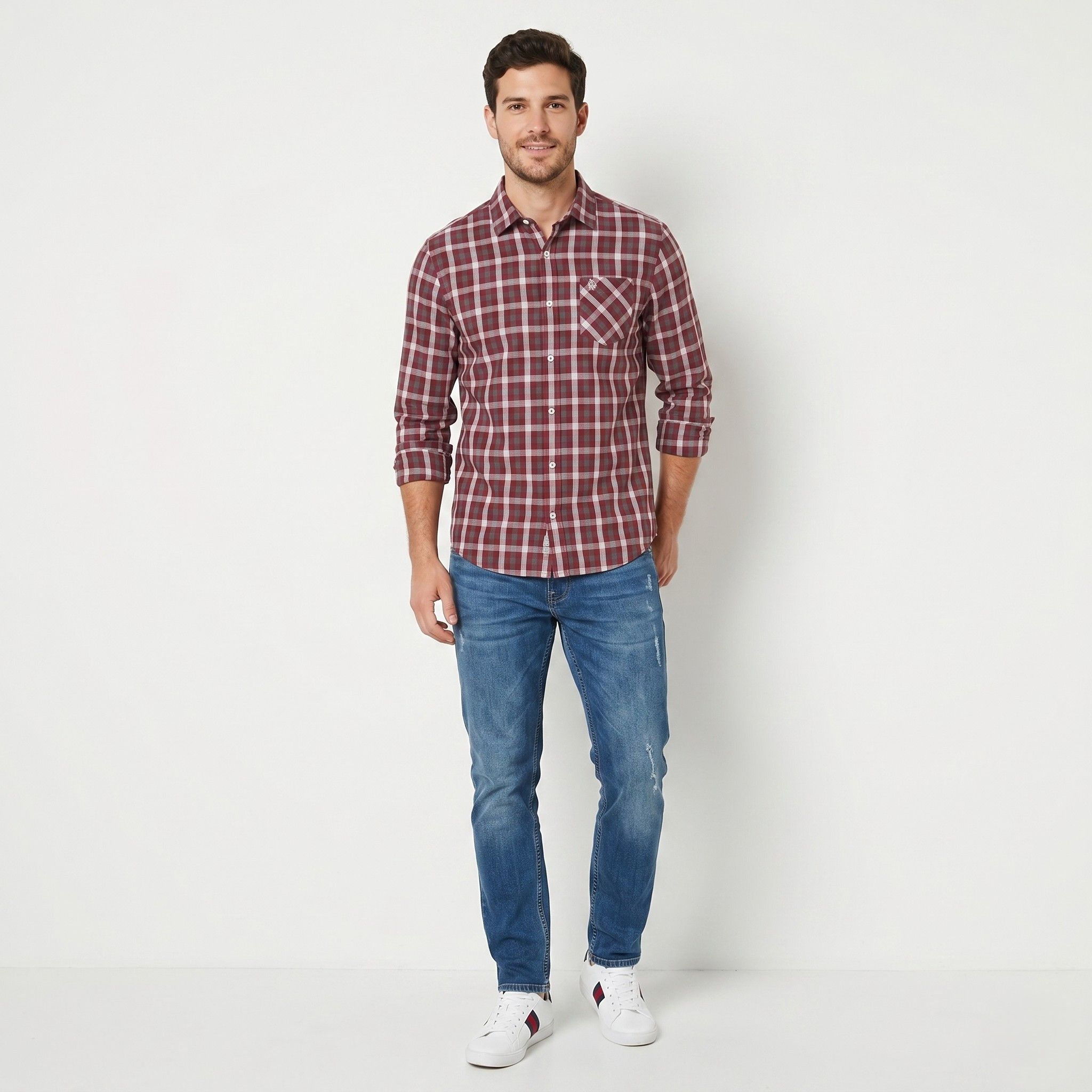 Original Penguin Penguin Men L Casual Shirt Maroon Check 2418 Size US M / EU 48-50 / 2 - 1 Thumbnail
