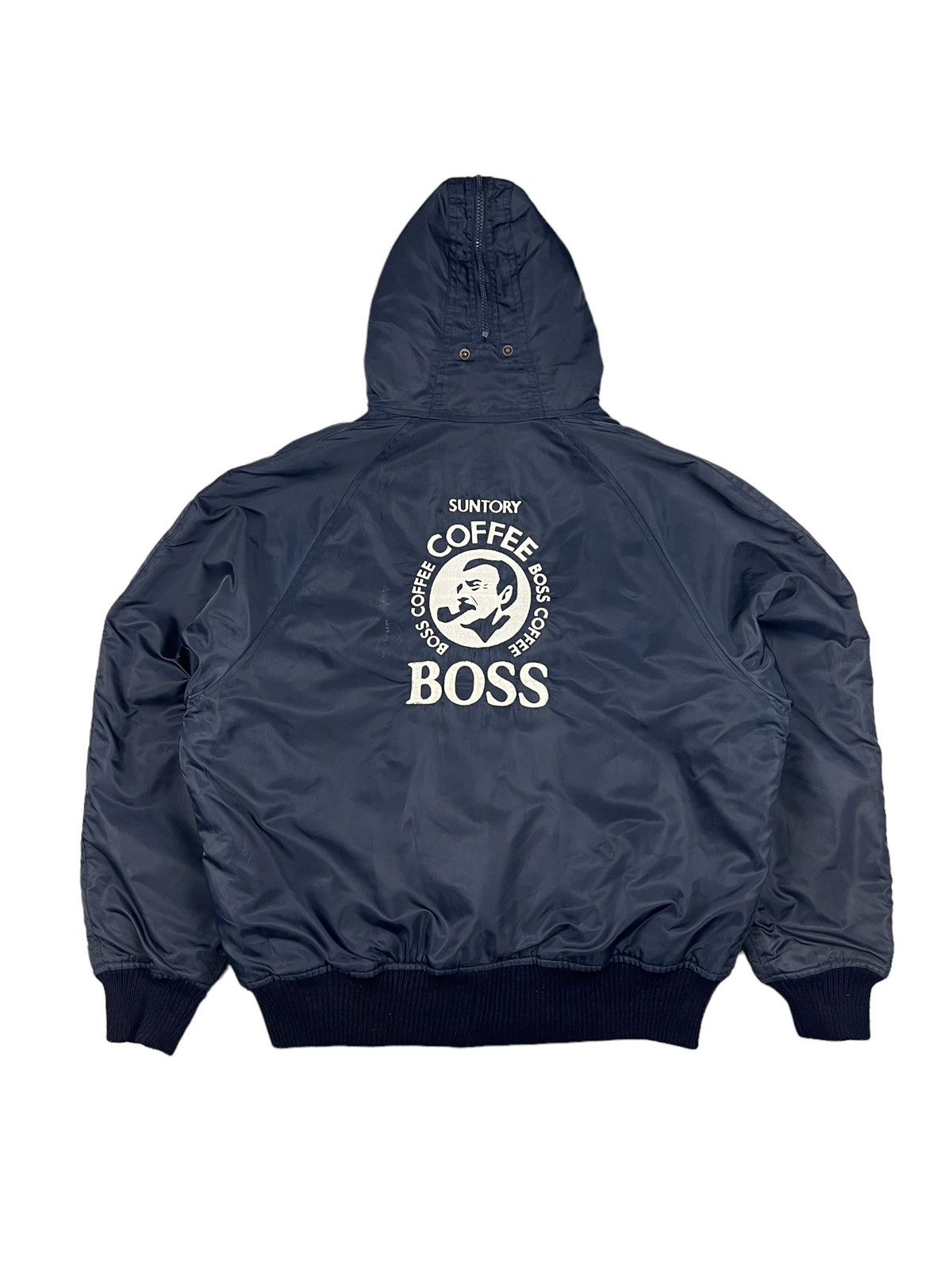 Vintage Suntory Boss Coffee Fur Bomber Flight Jacket