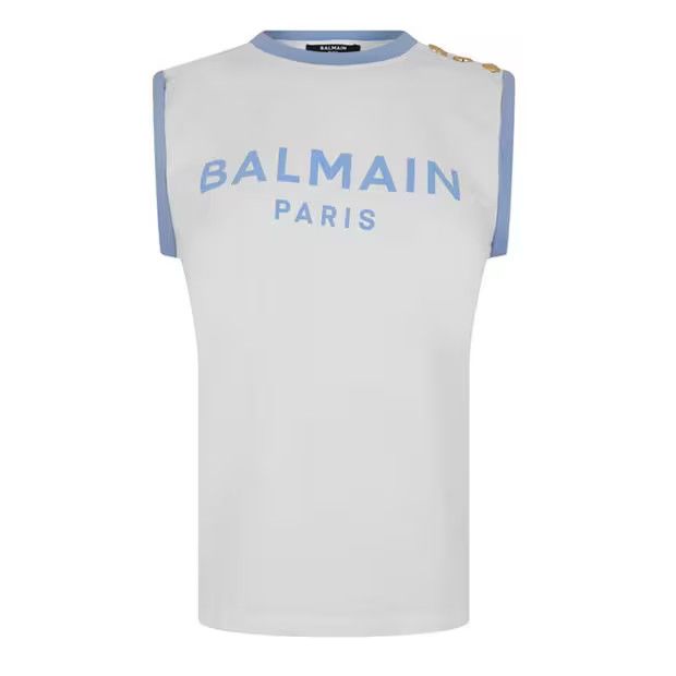 Balmain o1g2r1mq0924 Button Tank Tops in Blanc & Blue Size M / US 6-8 / IT 42-44 - 1 Thumbnail