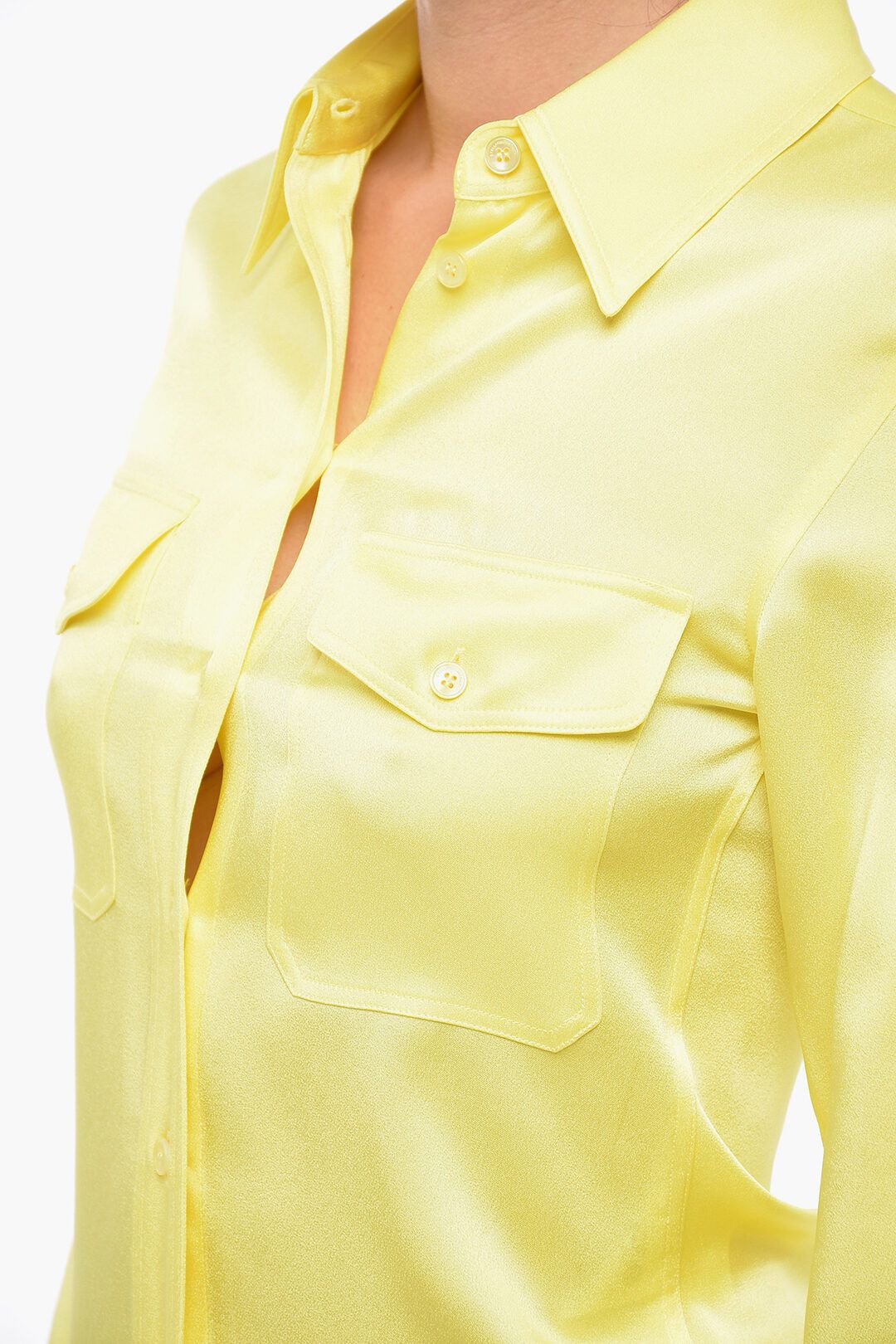 Stella McCartney og1mm0824 Satin Shirt With Utility Pockets in Yellow Size S / US 4 / IT 40 - 3 Thumbnail