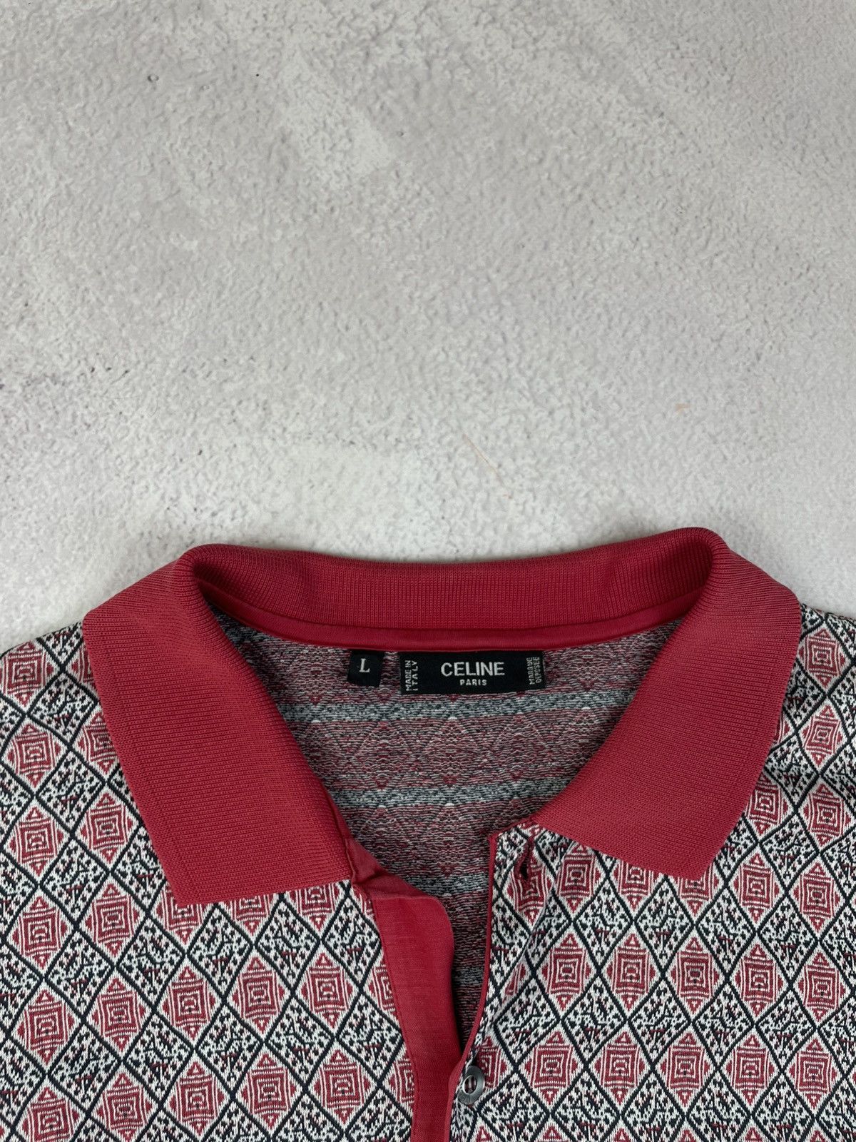 Celine Celine Paris Men’s Polo Shirt Size L Red Geometric Pattern Size US L / EU 52-54 / 3 - 4 Thumbnail