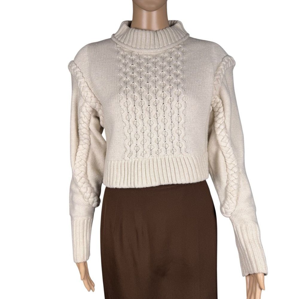 Zara New Zara Crop Wool Blend Cable Knit Ecru 4219/100 Sweater S Size S / US 4 / IT 40 - 4 Thumbnail
