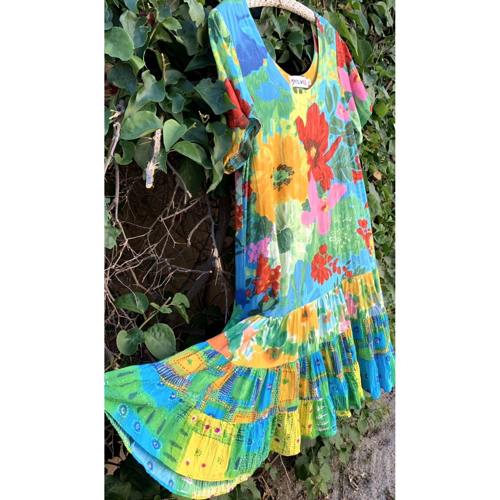 Jams World Jams World Hattie Dress Floral Hawaiian Mini Sundress Blue Garden Made in Hawaii L Multicolor Summer Beach Womens Size L / US 10 / IT 46 - 3 Thumbnail