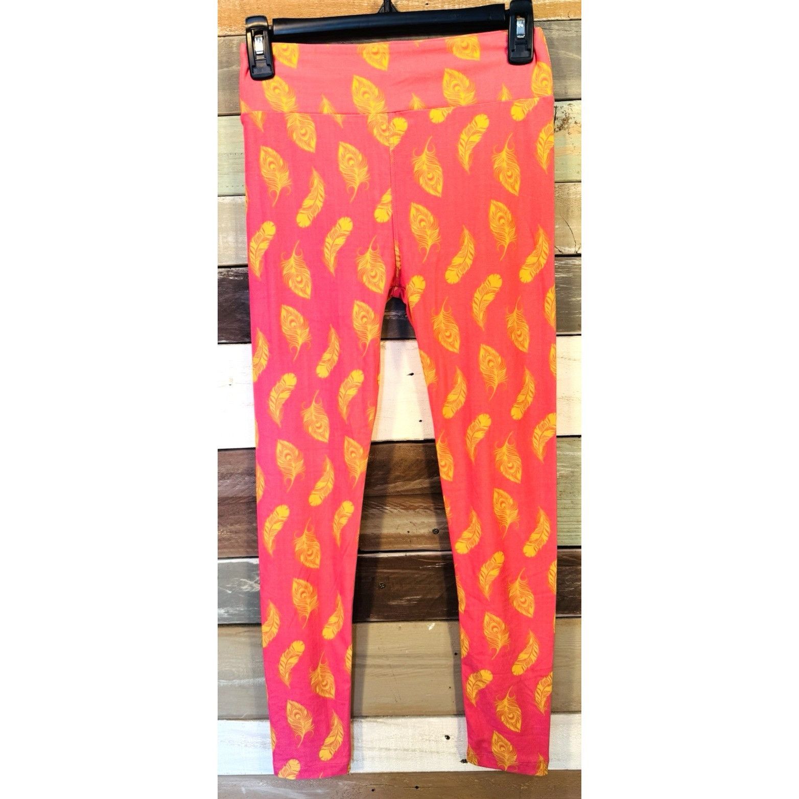 Other LuLaRoe Leggings OS One Size Pink Peacock Feathers Gently Us Size 29" - 2 Thumbnail