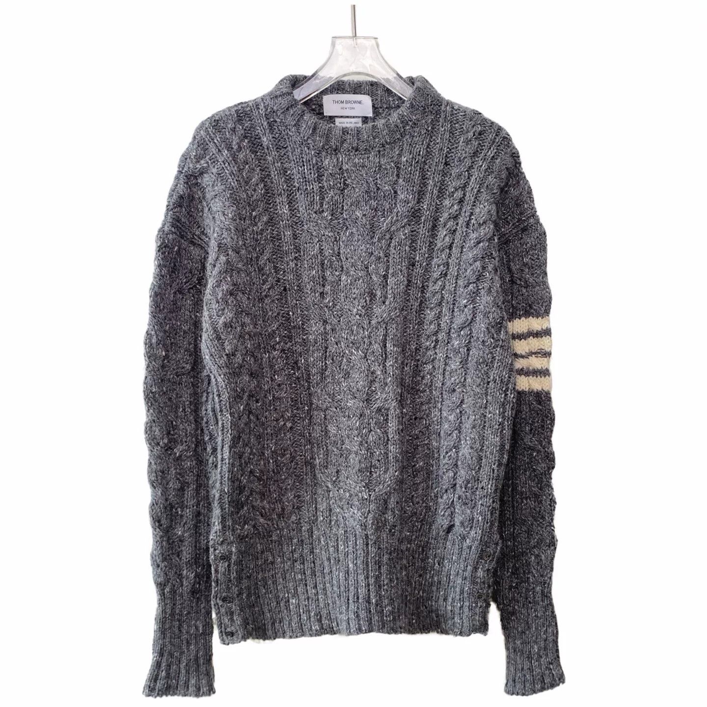 Thom Browne gray wool crew neck sweater by thom browne Size US M / EU 48-50 / 2 - 1 Thumbnail