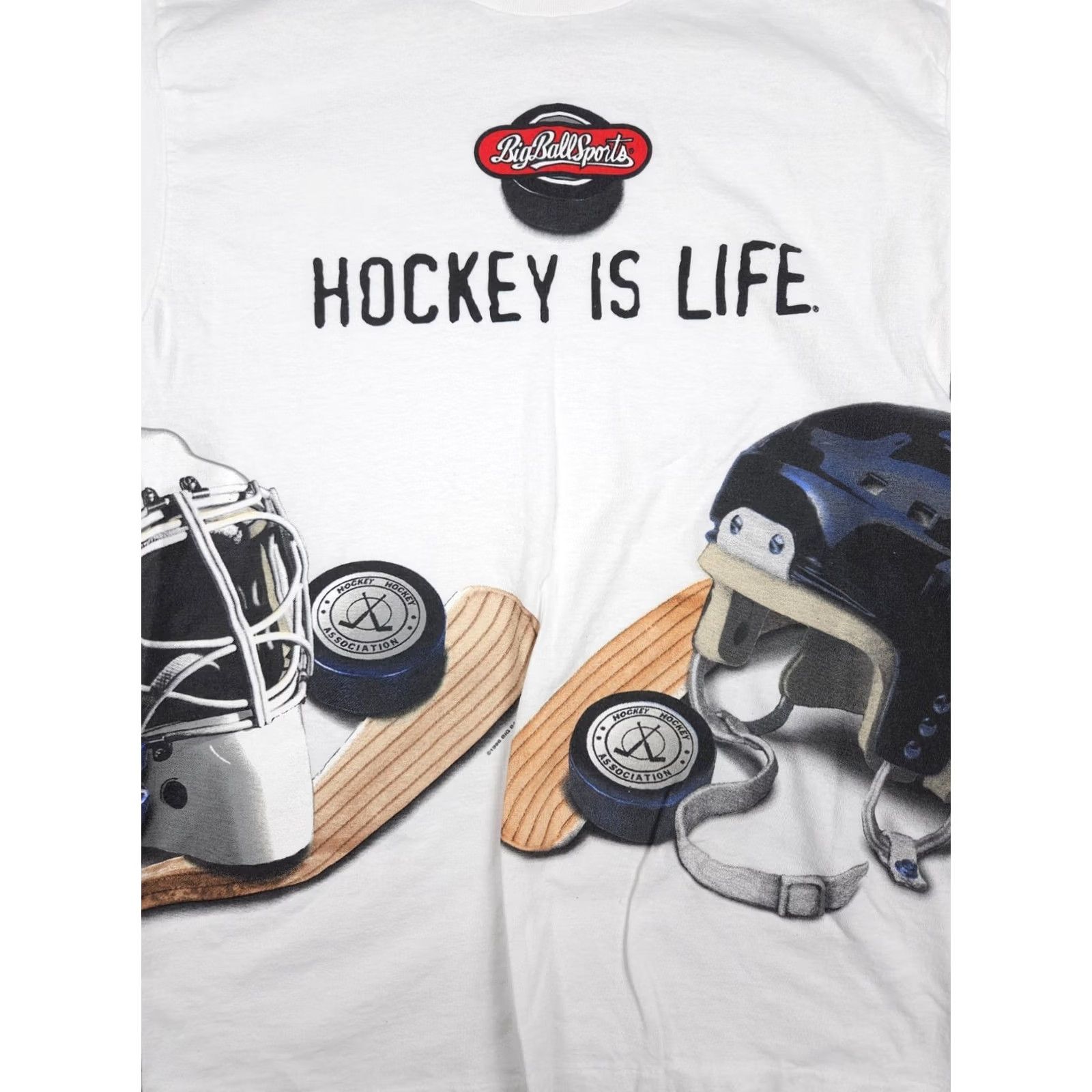 Vintage VINTAGE Big Ball Sports Shirt T-Shirt Men's Large White AOP Hockey Is Life Single Stitch 90s Sports Mens Size US L / EU 52-54 / 3 - 2 Thumbnail