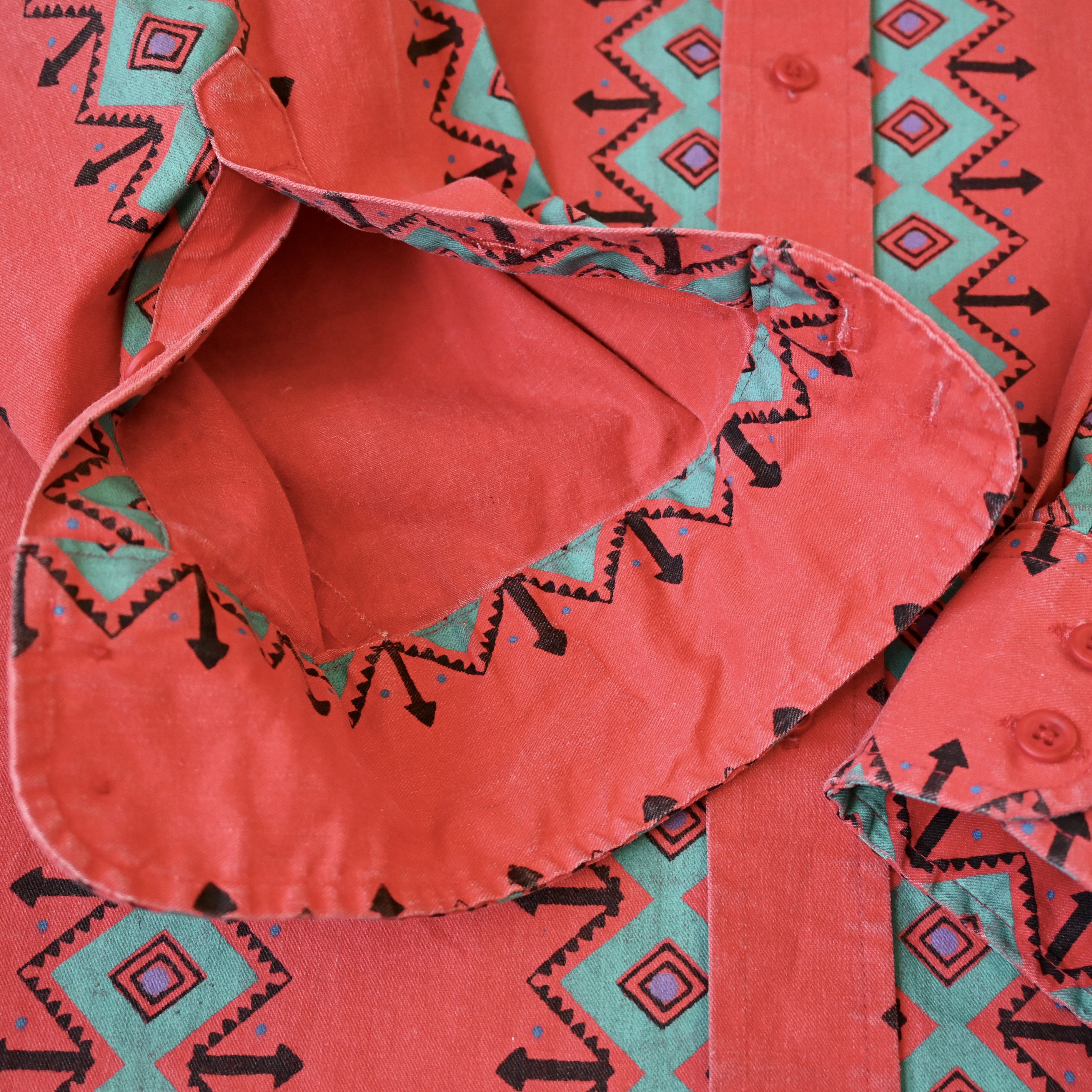 Vintage VTG Wrangler brushpopper shirt Aztec Navajo poppy red 16.5 Size US L / EU 52-54 / 3 - 9 Thumbnail