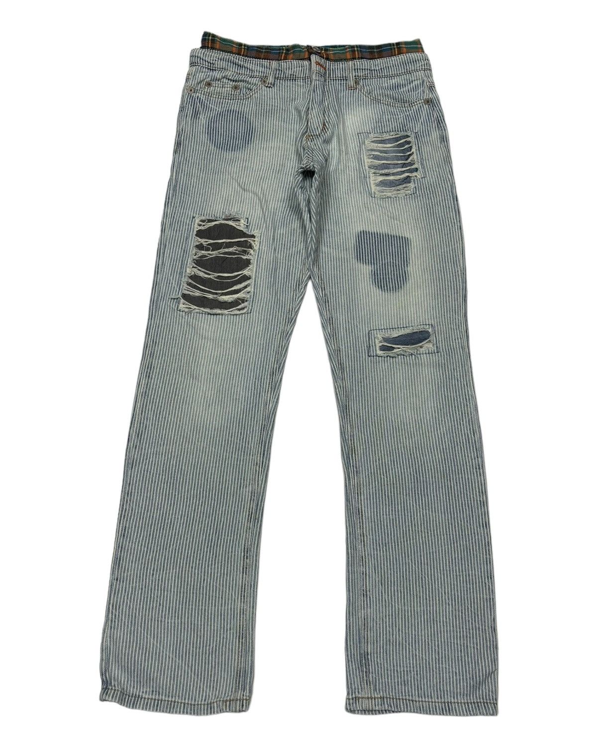 Japanese Brand DOUBLE WAIST STRIPE PUNK DENIM JEANS Size US 30 / EU 46 - 5 Thumbnail