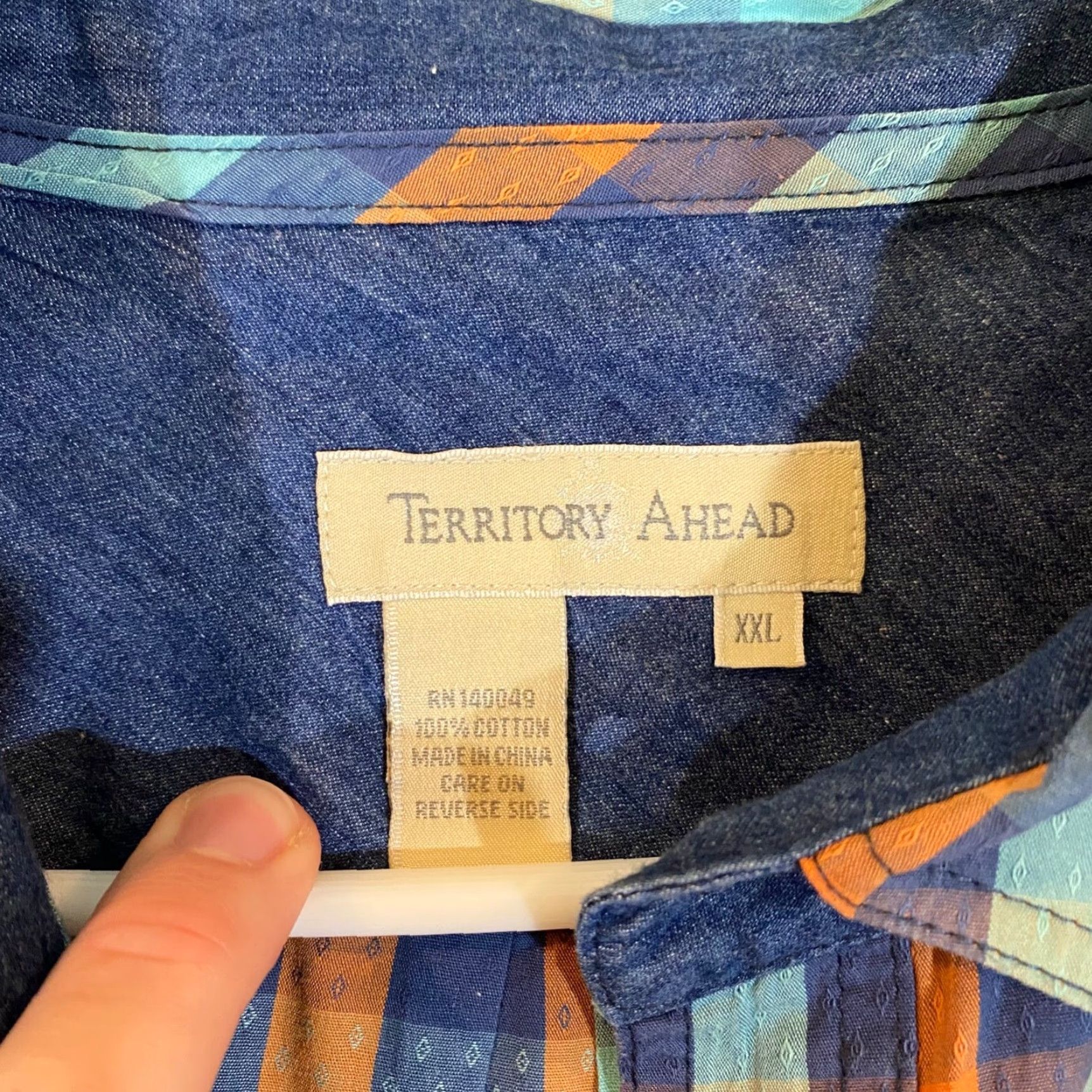 The Territory Ahead VINTAGE Territory Ahead Men's Shirt 2XL Plaid Casual Outdoor Long Sleeve Cotton Blue Orange Size US XXL / EU 58 / 5 - 2 Thumbnail