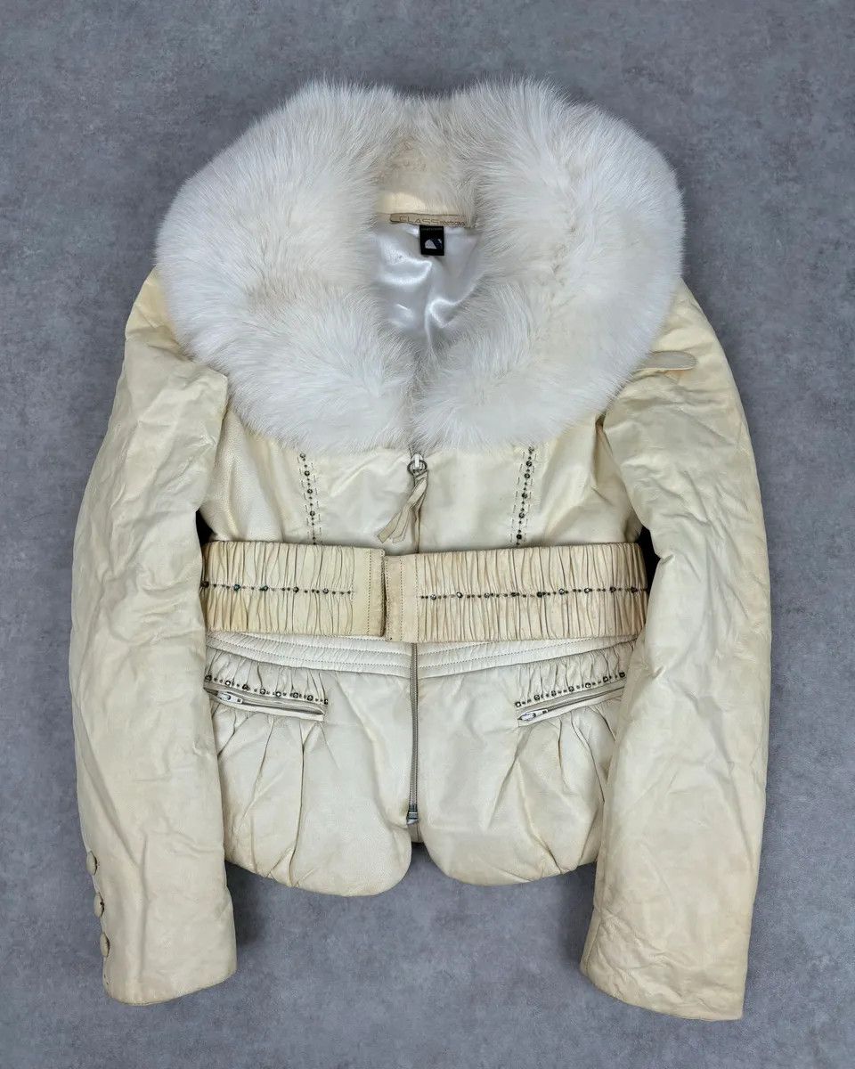 Roberto Cavalli Roberto Cavalli Cream Fur Collar Leather Jacket Size S / US 4 / IT 40 - 1 Thumbnail