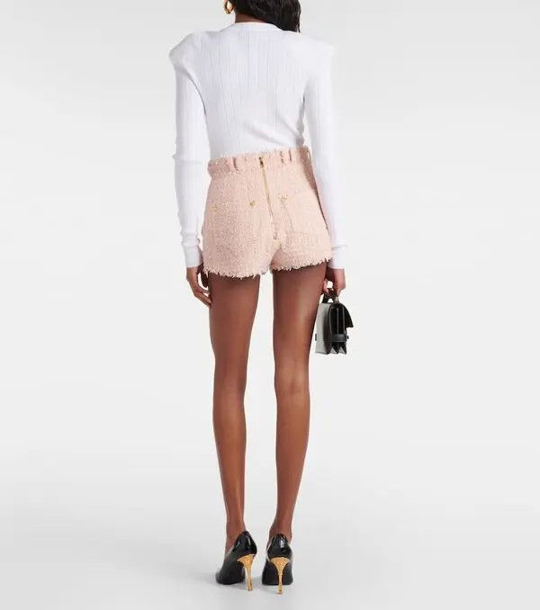 Balmain o1s1wg110825 Hight Rise Tweed Shorts in Pink Size 28" / US 6 / IT 42 - 3 Thumbnail