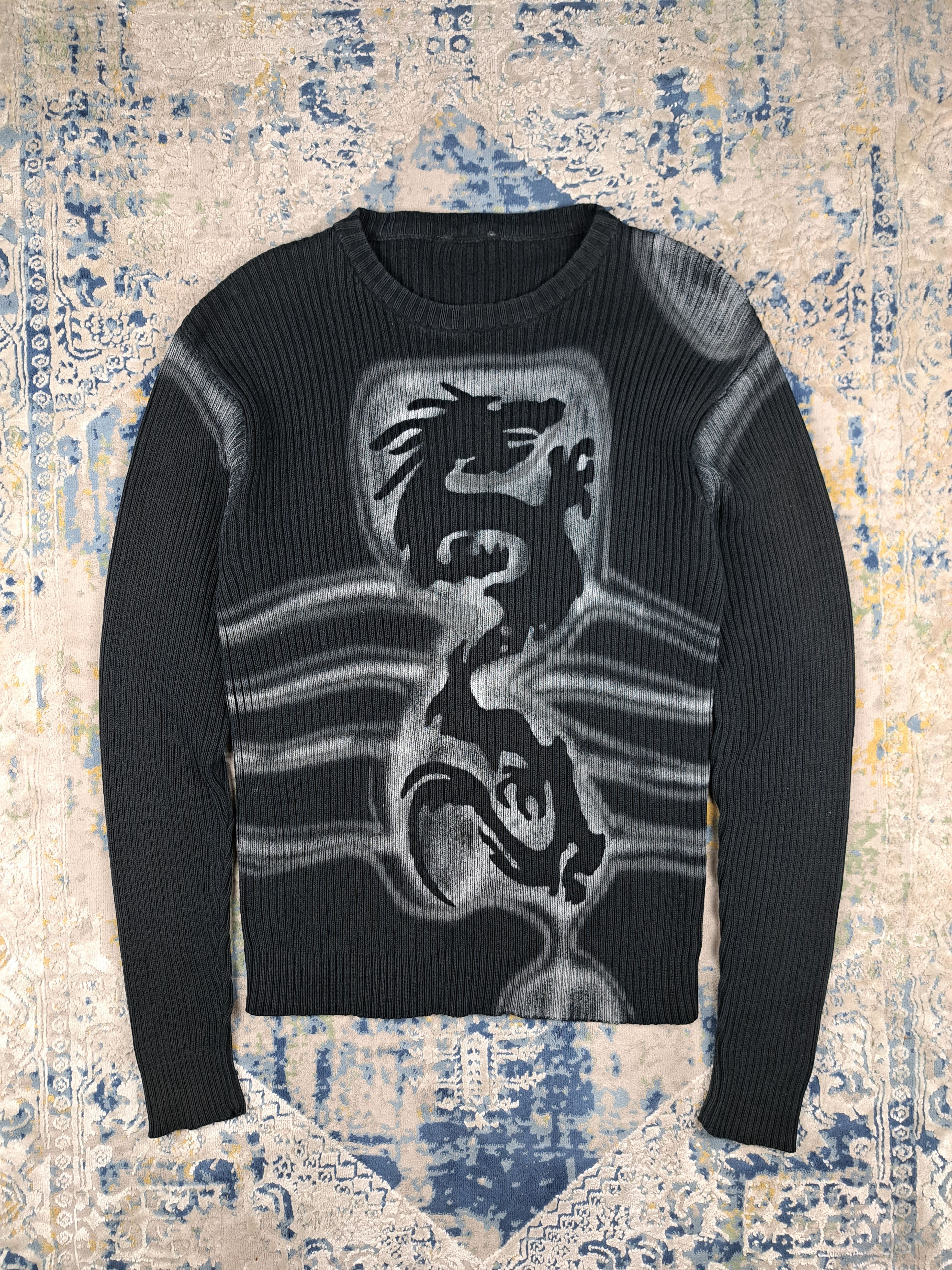 Japanese Brand Vintage y2k Dragon Print Ribbed Sweater Diesel Style Size US XL / EU 56 / 4 - 1 Thumbnail