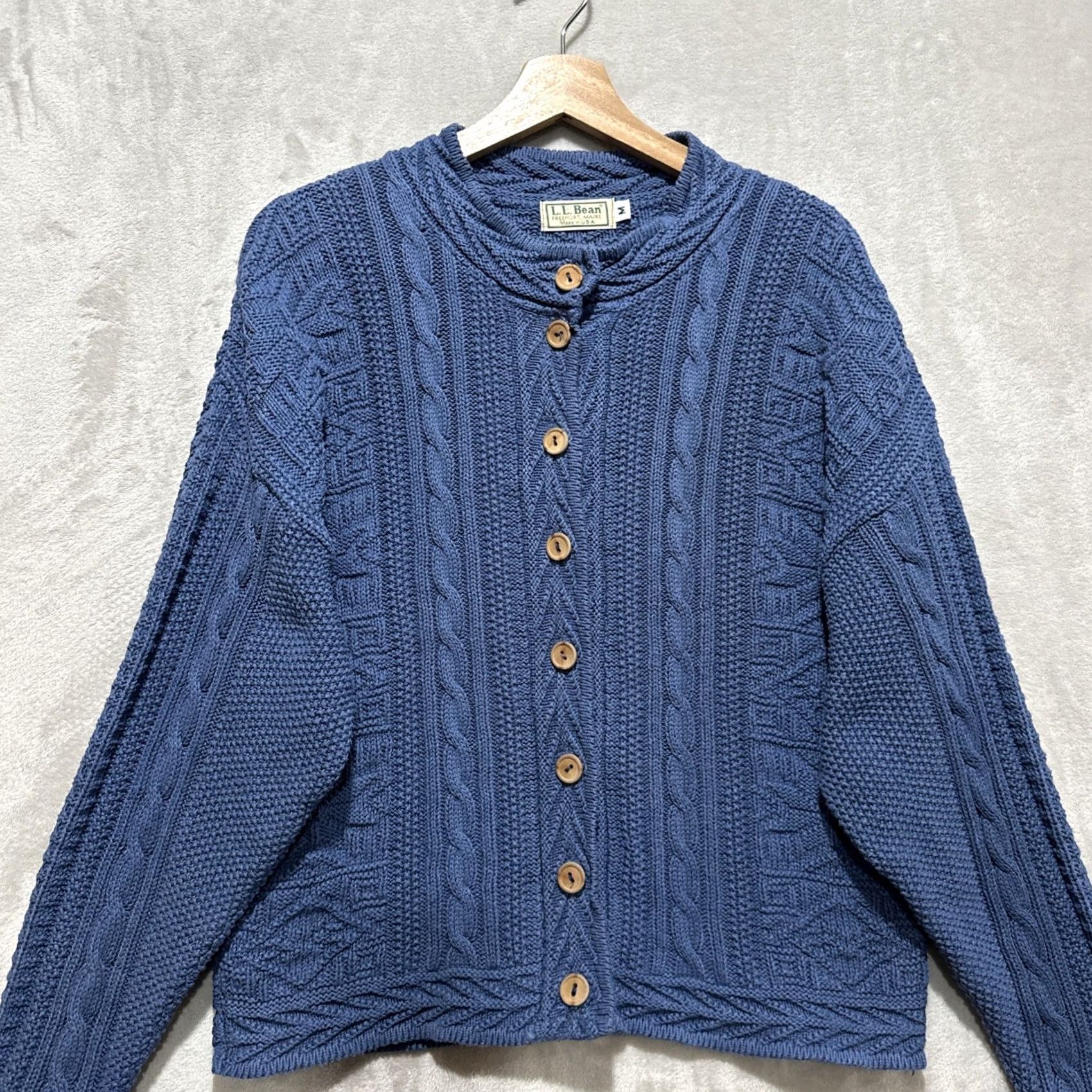 Vintage VINTAGE L.L. Bean Cardigan Sweater Womens Medium Blue 100% Cotton Cable Knit Size M / US 6-8 / IT 42-44 - 5 Thumbnail