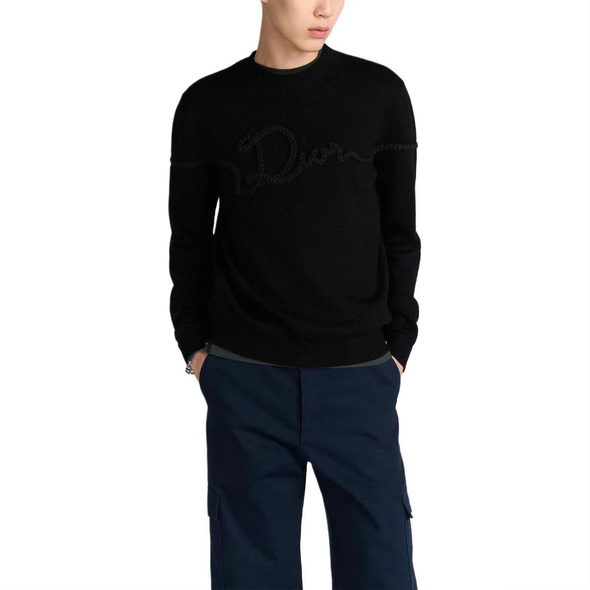 Dior DIOR wool sweater black macramé script logo ribbed M Size US M / EU 48-50 / 2 - 6 Thumbnail