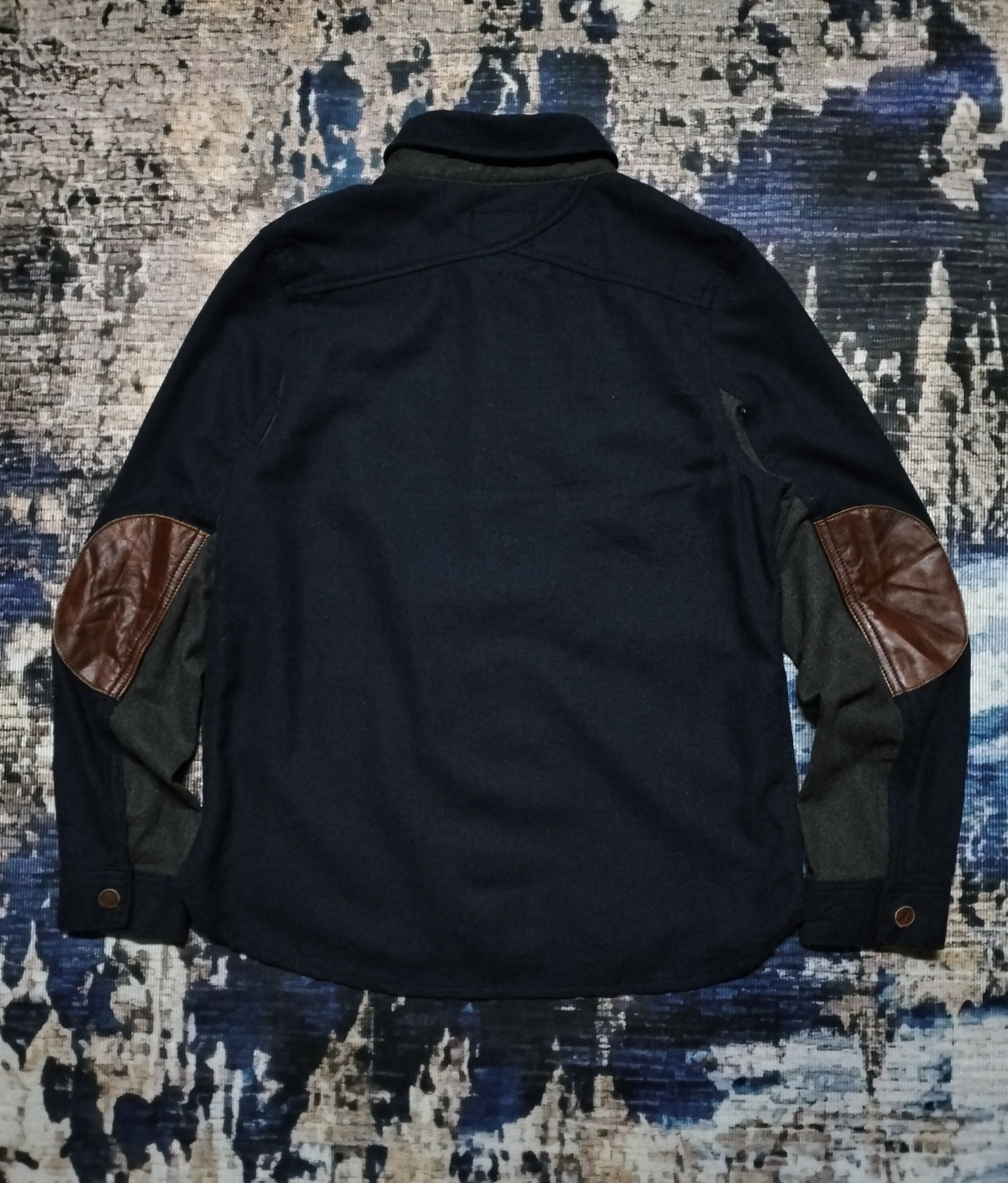 Japanese Brand Clip.Tab Marine Peche Wool Shirt Button Down Leather Part Size US S / EU 44-46 / 1 - 2 Thumbnail