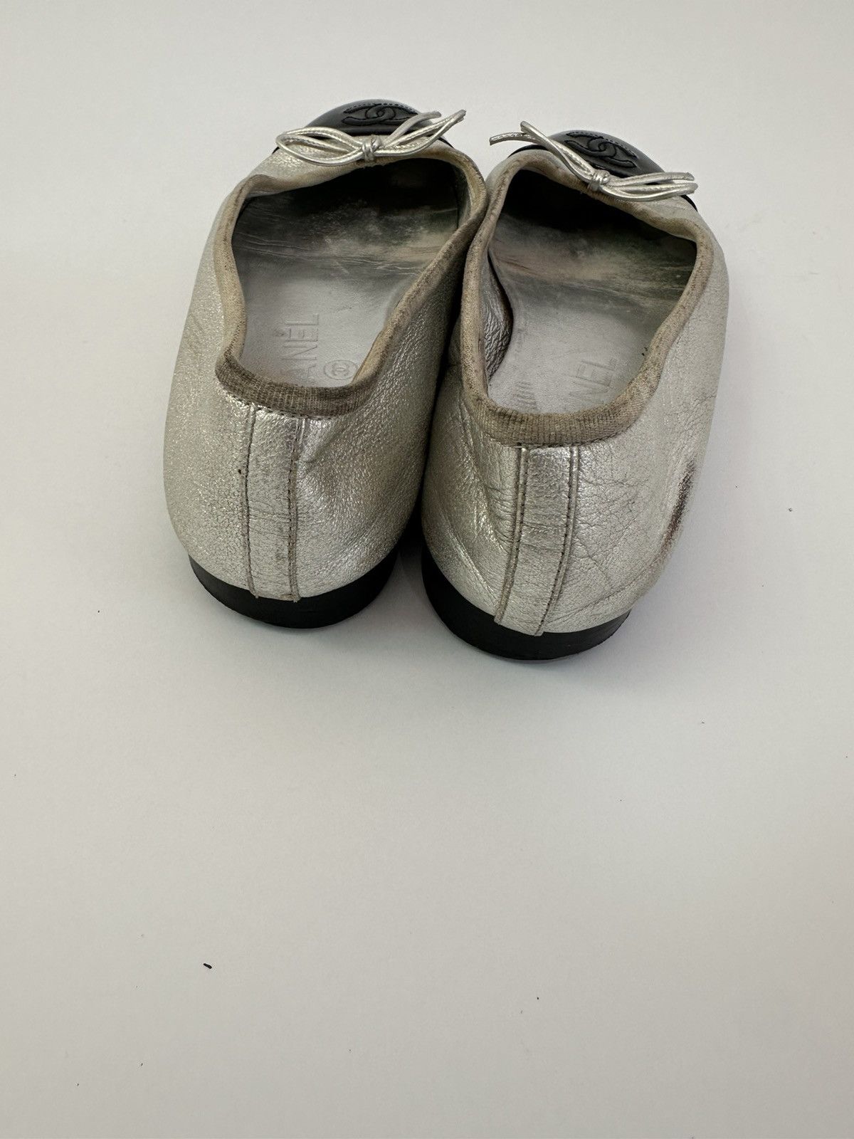 Chanel 💗Chanel Silver/Black💗Patent Leather, Leather Bow CC Cap Toe Size US 6.5 / IT 36.5 - 6 Thumbnail
