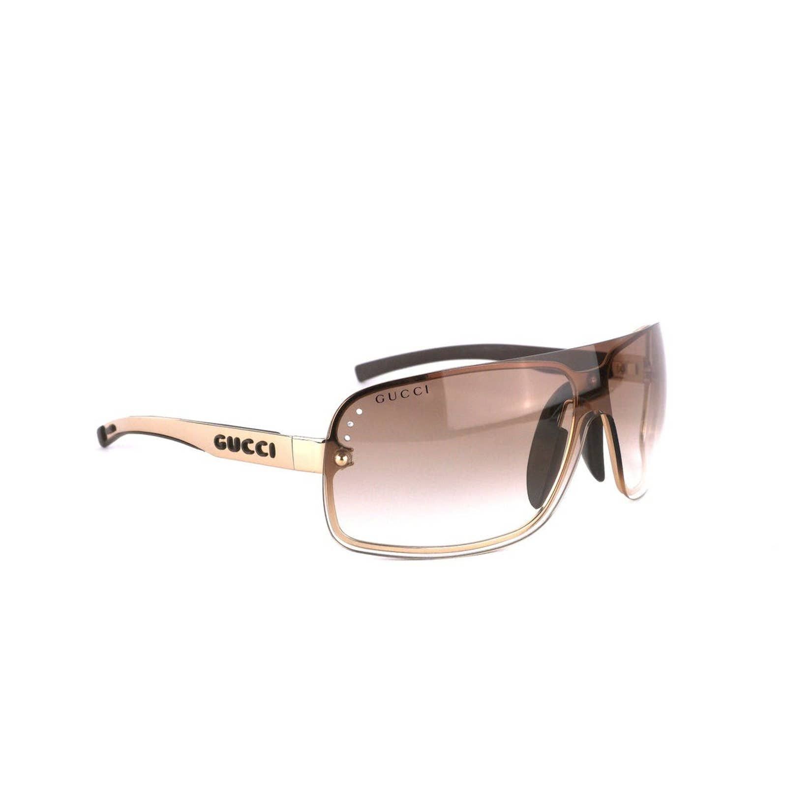 image of Gucci GG Logo Rimless Gradient Removable Lenses Sunglasses in Brown, Men's