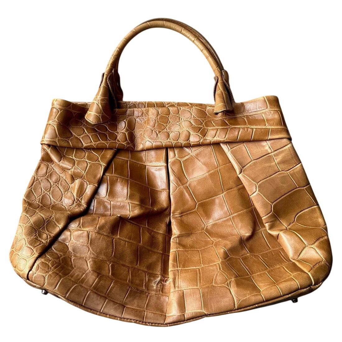 Furla FURLA Croc Embossed Camel Colored Leather Bag Size ONE SIZE - 9 Thumbnail