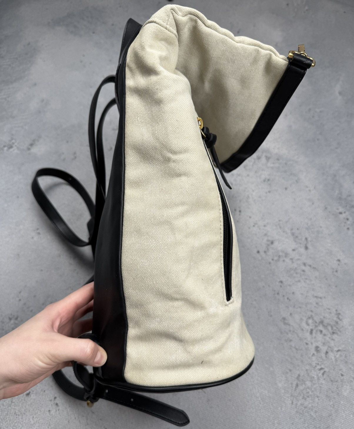 Pinko Pinko Beige Canvas Leather Roll Top Backpack Gold Hardware Size ONE SIZE - 3 Thumbnail