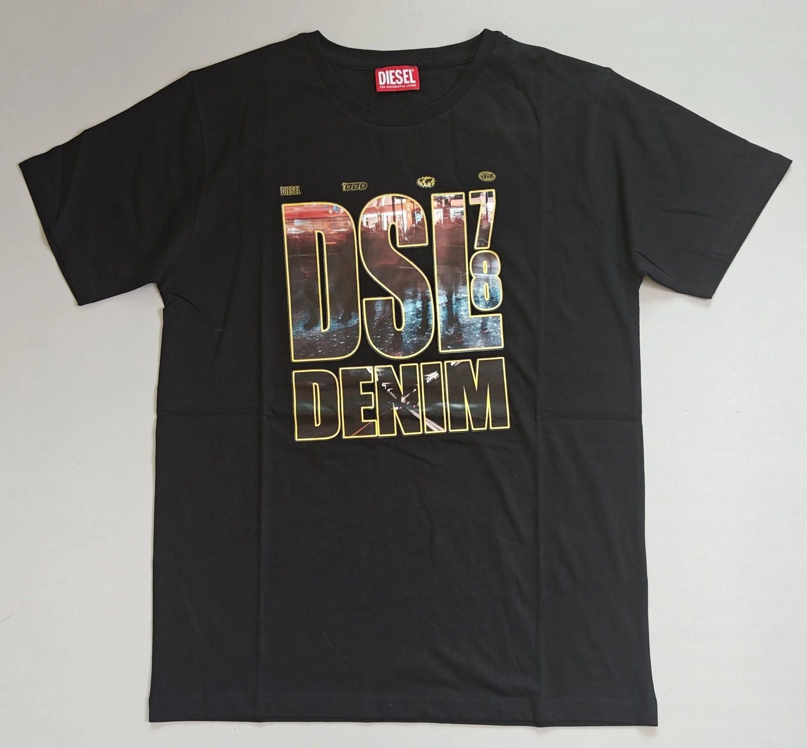 Diesel DIESEL Black T-shirt with DSL 78 Denim print T 4192 Size US L / EU 52-54 / 3 - 2 Thumbnail