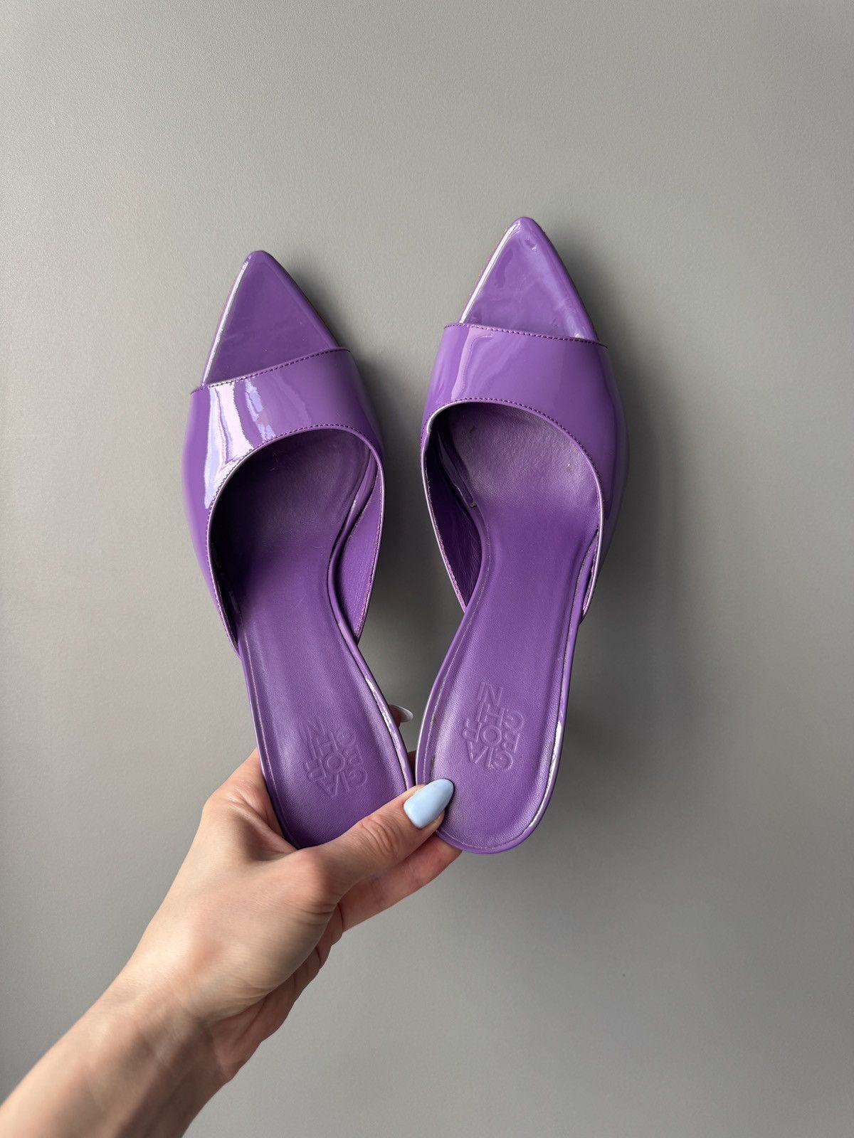 GIA BORGHINI GIABORGHINI Perni 100mm Patent Leather Purple Sandals Size US 9 / IT 39 - 6 Thumbnail