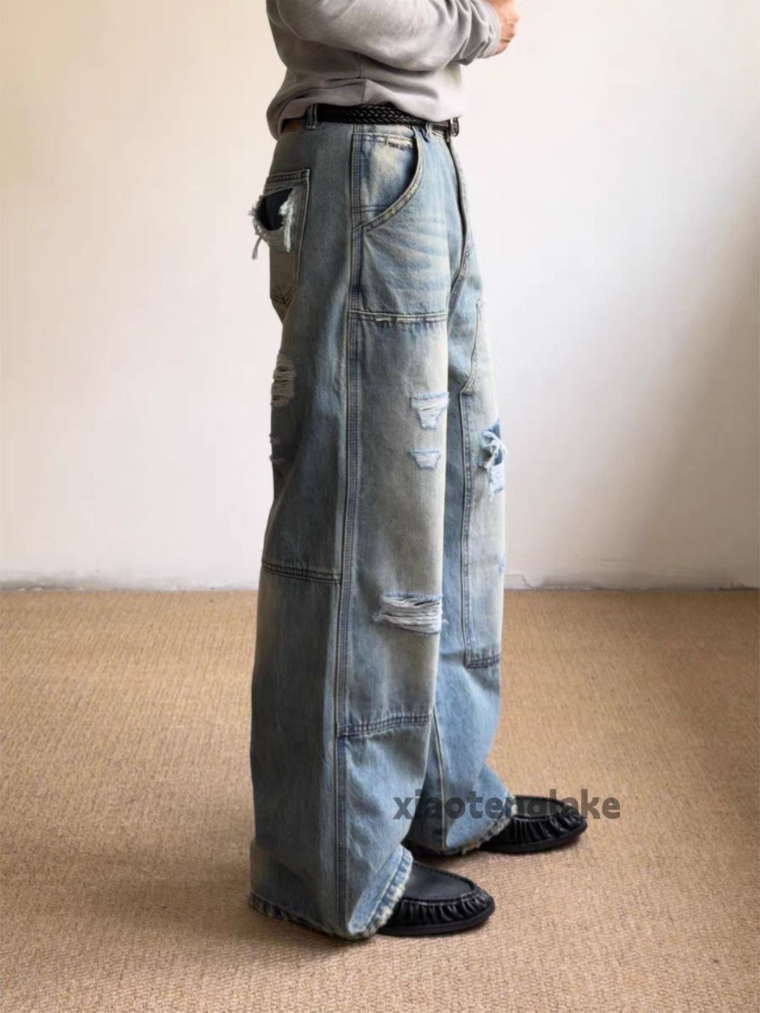 Jean xz vintage distressed faded loose baggy ripped jeans Size US 33 - 3 Thumbnail