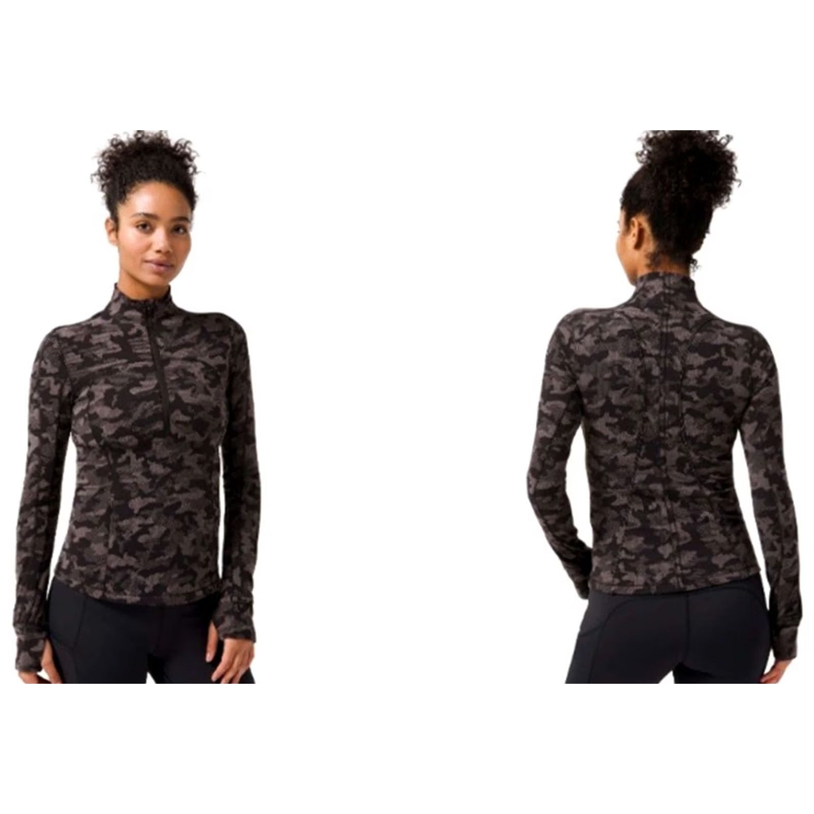 Lululemon Lululemon Run Briskly 1/2 Zip Heritage Camo Jacquard Black Lunar Rock Sz 12 Shirt Womens Size ONE SIZE - 7 Thumbnail