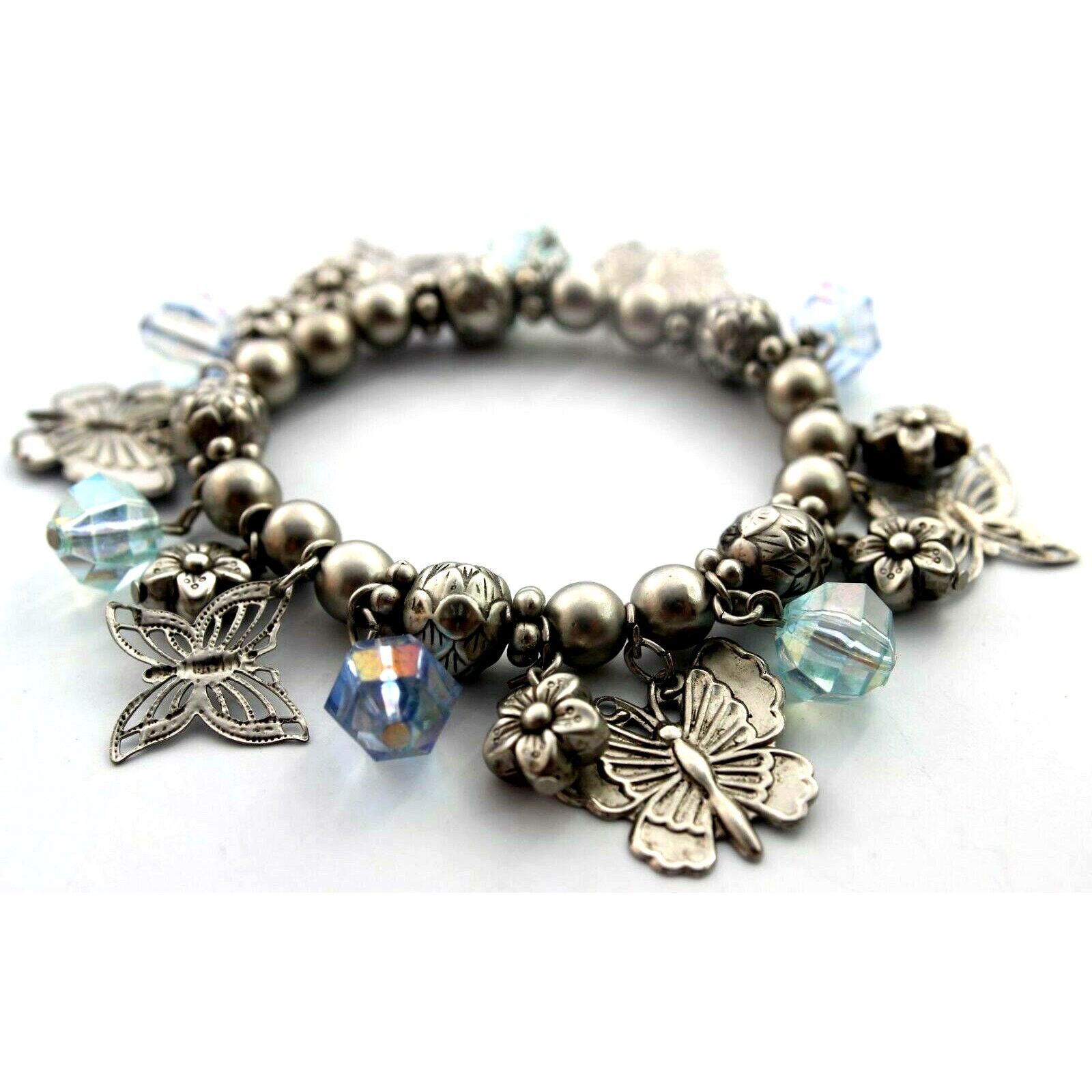 Other Silvertone Butterfly Charm Bracelet • Blue A/B Crystals Size ONE SIZE - 3 Thumbnail