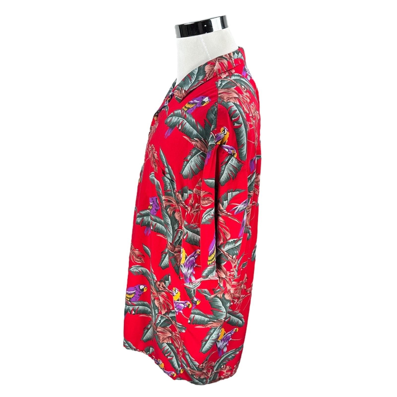 Paradise Found Paradise Found Hawaiian Shirt Mens 2XL Jungle Bird Red Rayon Size US XXL / EU 58 / 5 - 4 Thumbnail
