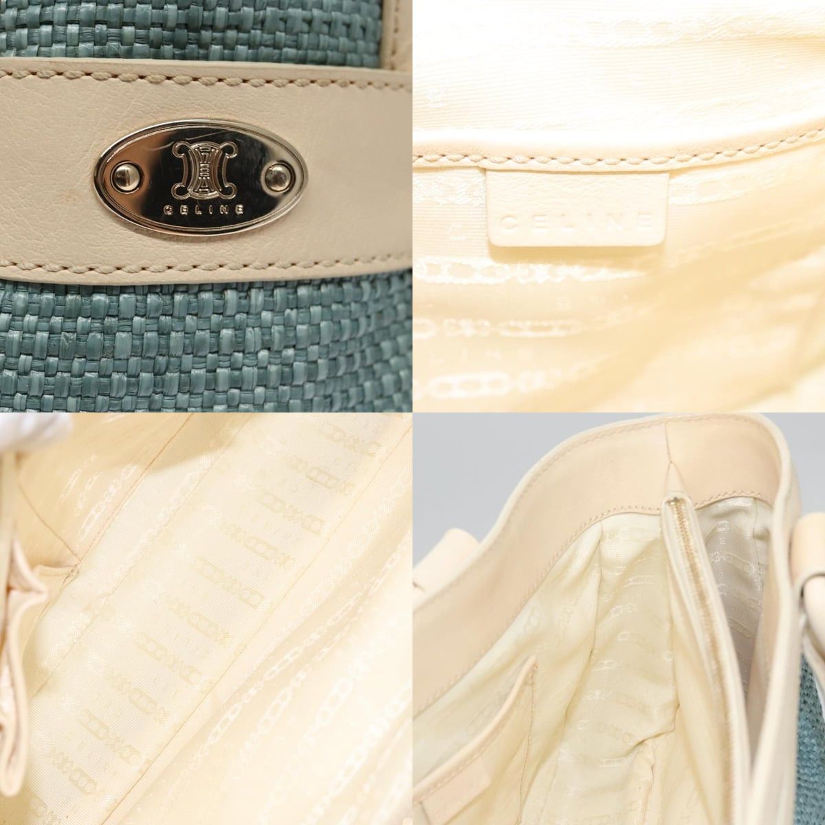 Celine CELINE Hand Bag Straw Leather Blue Cream Gold Size ONE SIZE - 11 Thumbnail