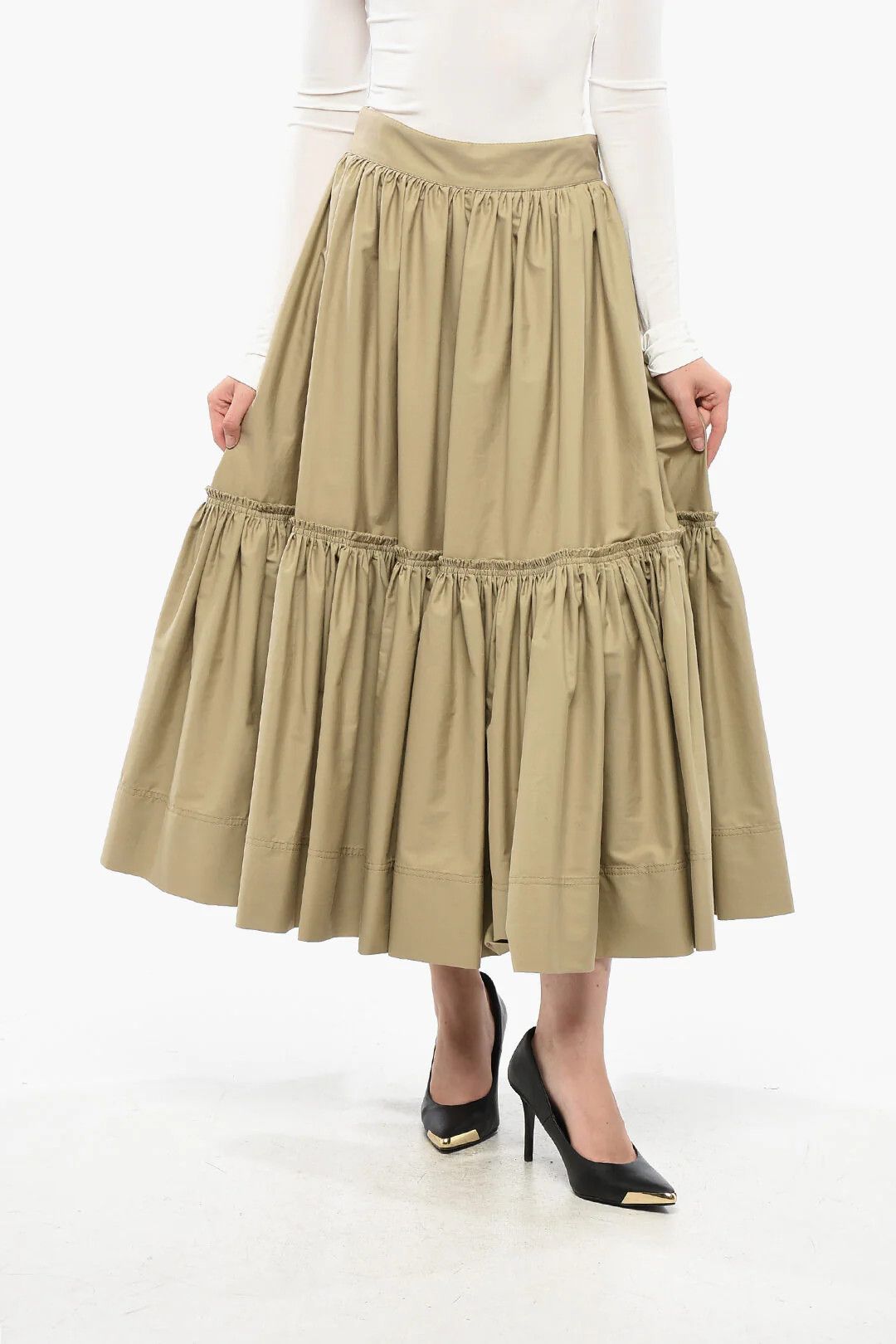 Dior og1mm0326 Cotton Poplin Maxi Skirt in Beige Size 30" / US 8 / IT 44 - 1 Thumbnail