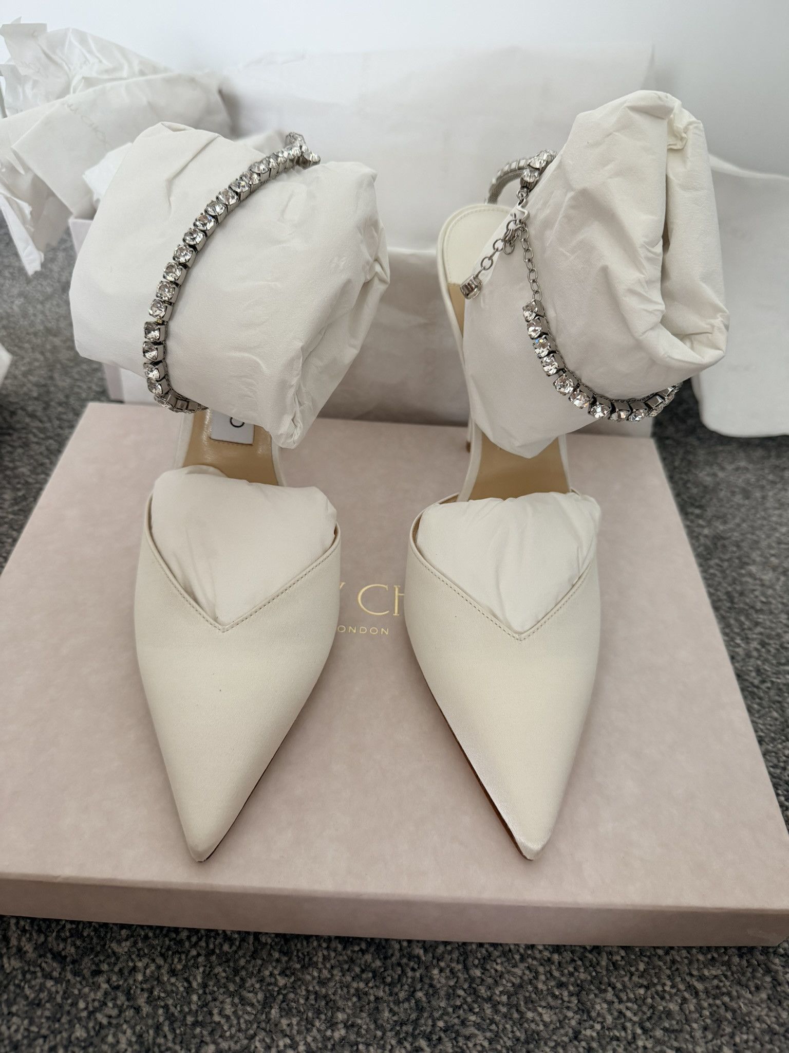 Jimmy Choo Jimmy Choo Saeda 100 Ivory/Crystal Size US 10 / IT 40 - 5 Thumbnail