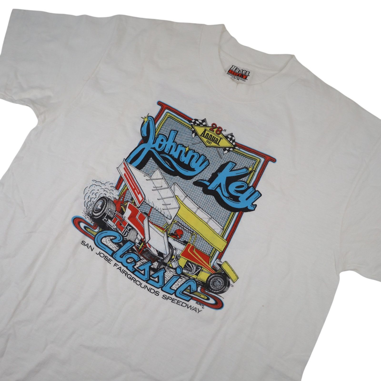 Vintage VTG 80sJohnny Key Classic Sprint Car Racing Graphic T Shirt Size US L / EU 52-54 / 3 - 2 Thumbnail
